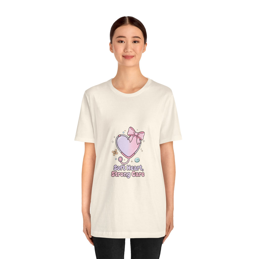 Soft Heart Strong Care T-Shirt | cute nurse graphic, pastel coquette medical shirt Navy