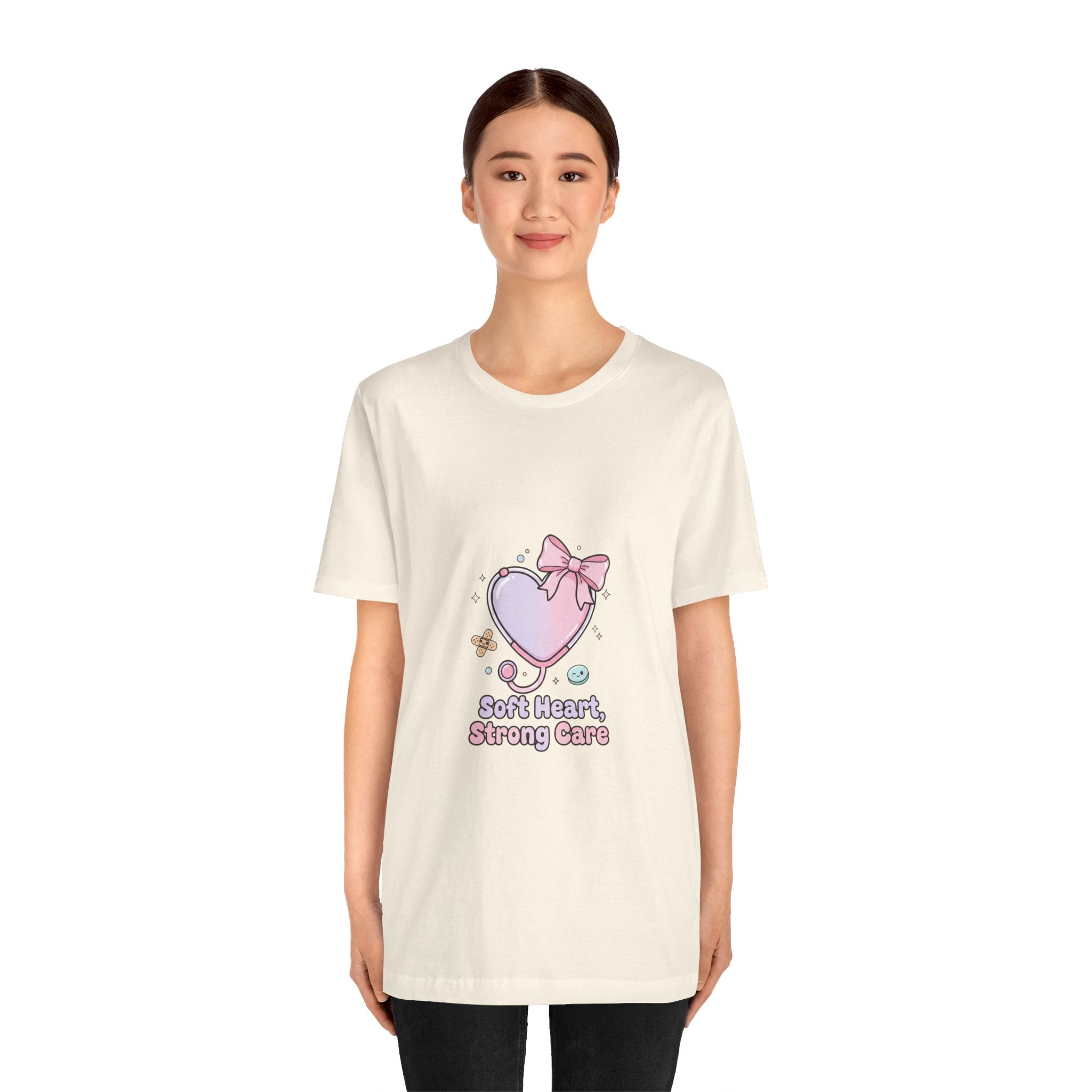 Soft Heart Strong Care T-Shirt | cute nurse graphic, pastel coquette medical shirt Navy