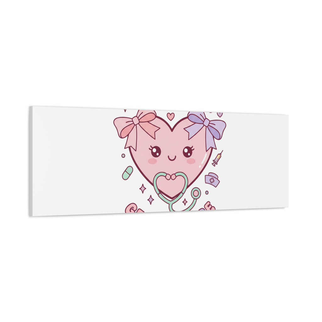 Soft Hearts Gentle Care Canvas, Cute Nurse Graphic | Pastel Coquette Medical Art 36" x 36" 1.25"