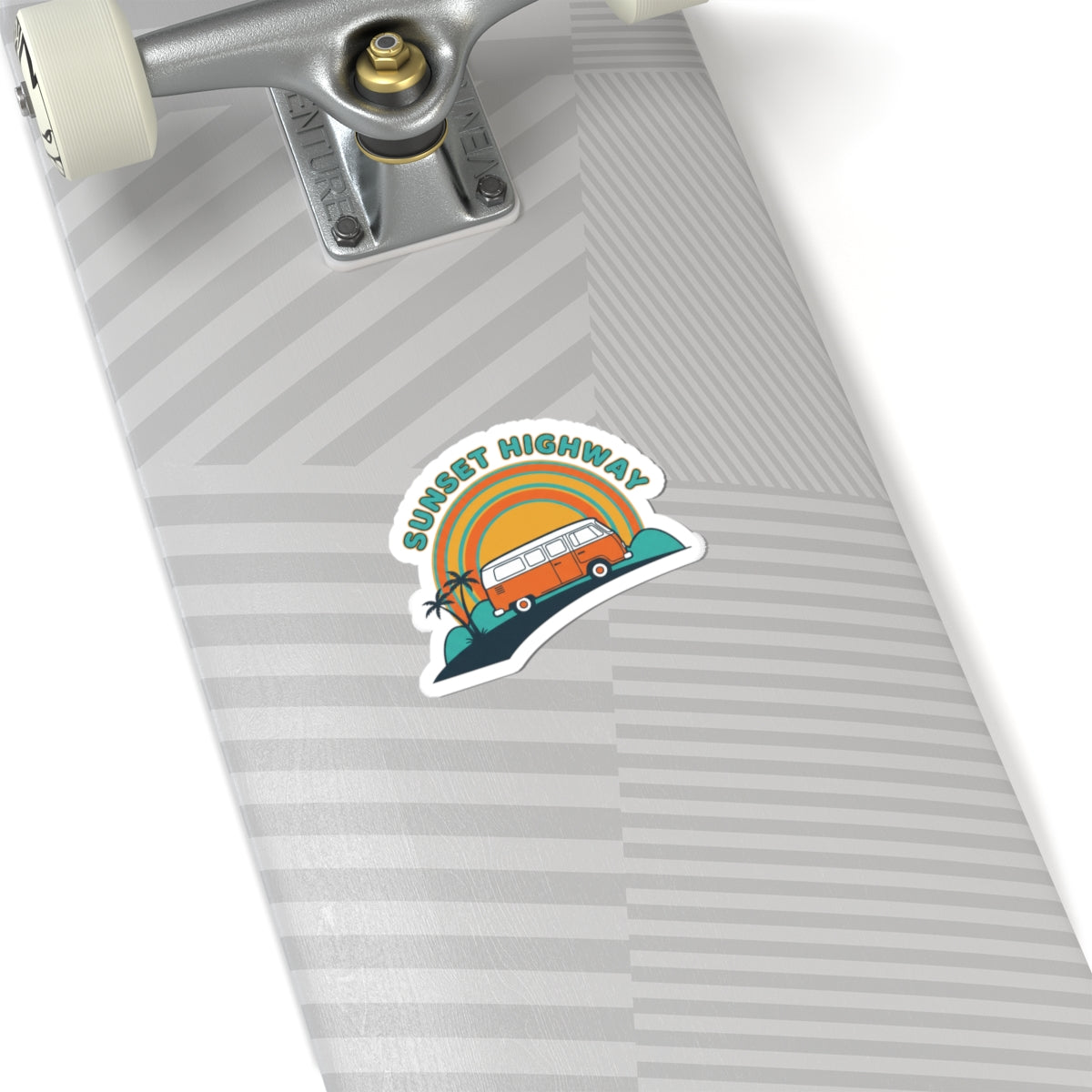 Sunset Highway Van Sticker | 70s Retro Surf, Vintage Palm Postcard 2" × 2" White