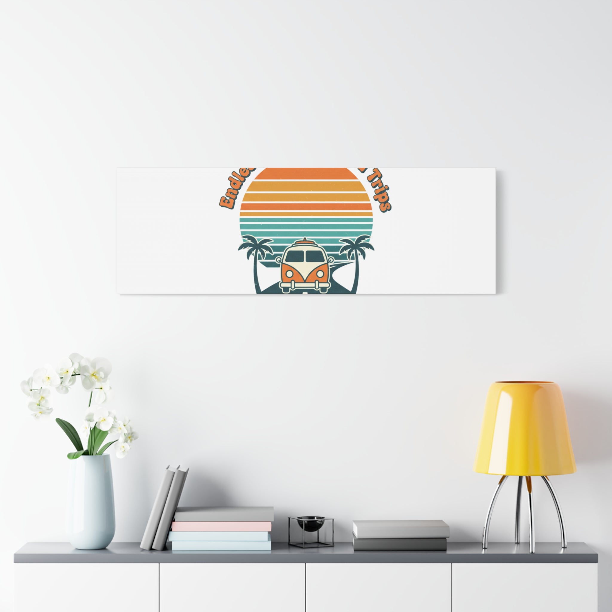 Endless Summer Road Trips Canvas | 1970s Sunset, Retro Surf Palm Art 36" x 36" 1.25"