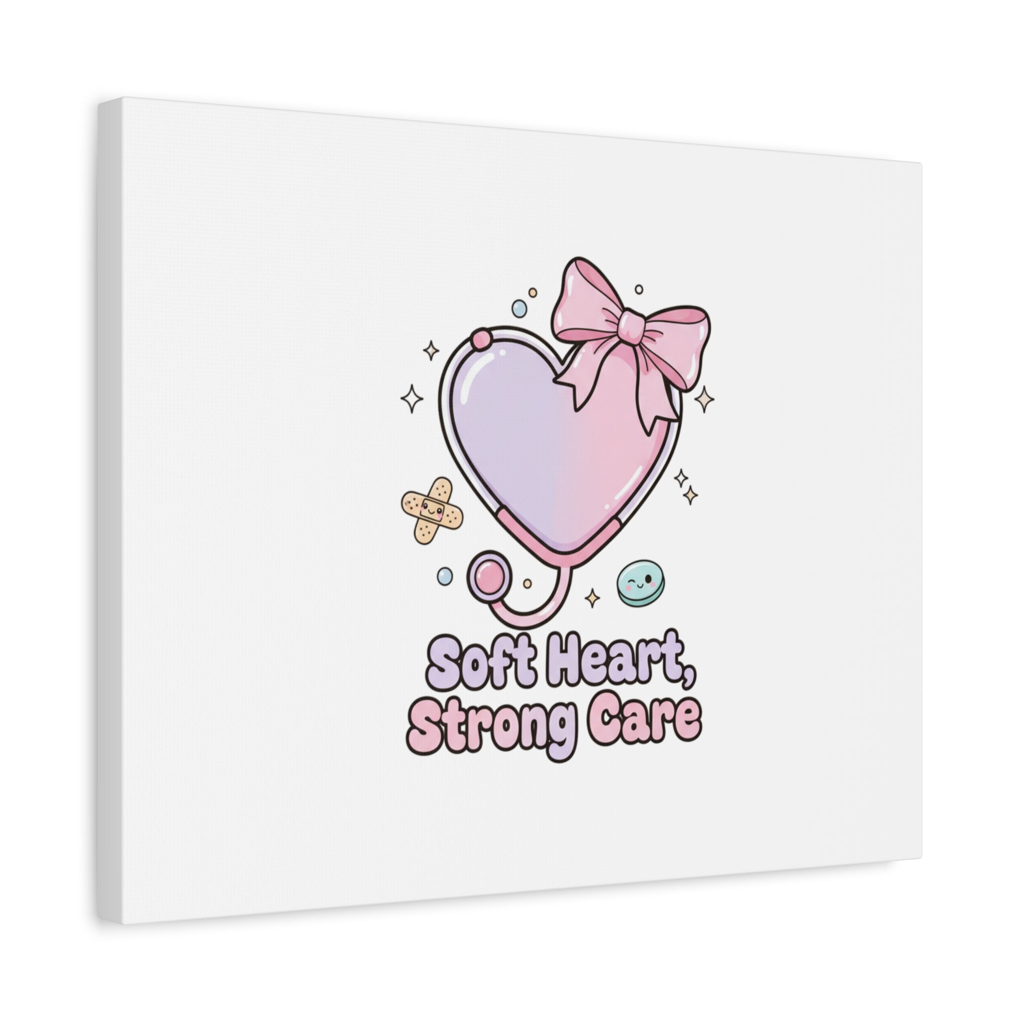 Soft Heart Strong Care Canvas, Pastel Cute Nurse Medical Art | Coquette Healthcare 36" x 36" 1.25"