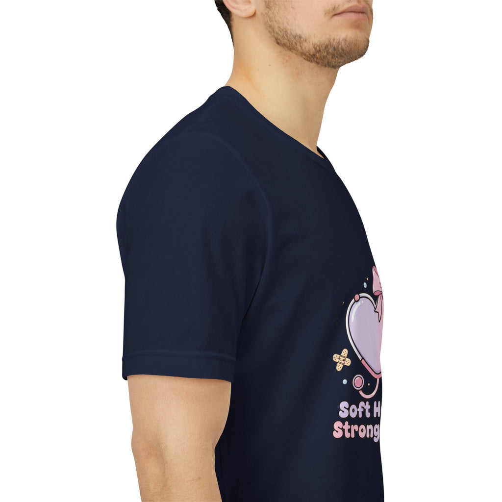 Soft Heart Strong Care T-Shirt | cute nurse graphic, pastel coquette medical shirt Navy