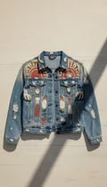 Distressed Denim Jacket With Hand-Drawn Motif