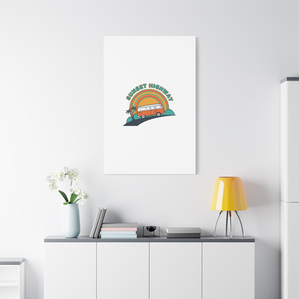 Sunset Highway Van Canvas | 1970s Retro Surf, Vintage Palm Poster 36" x 36" 1.25"
