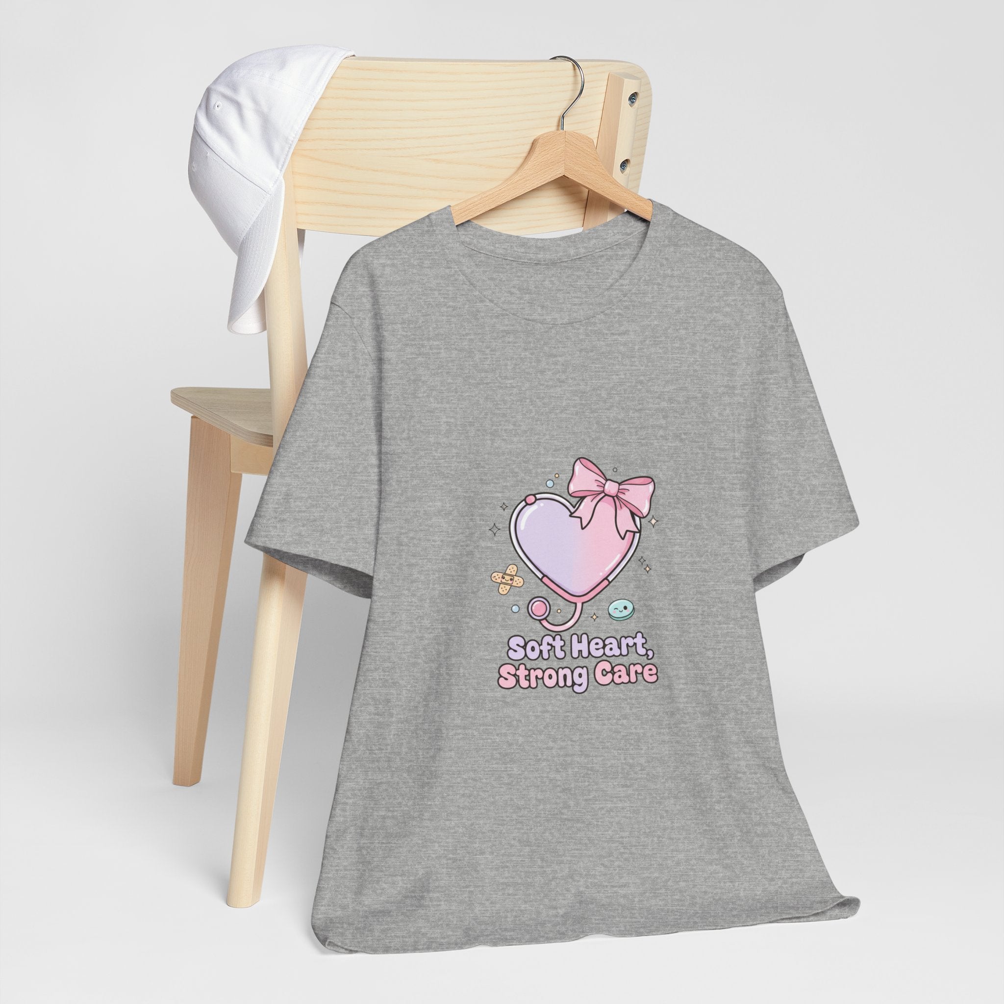 Soft Heart Strong Care T-Shirt | cute nurse graphic, pastel coquette medical shirt Navy
