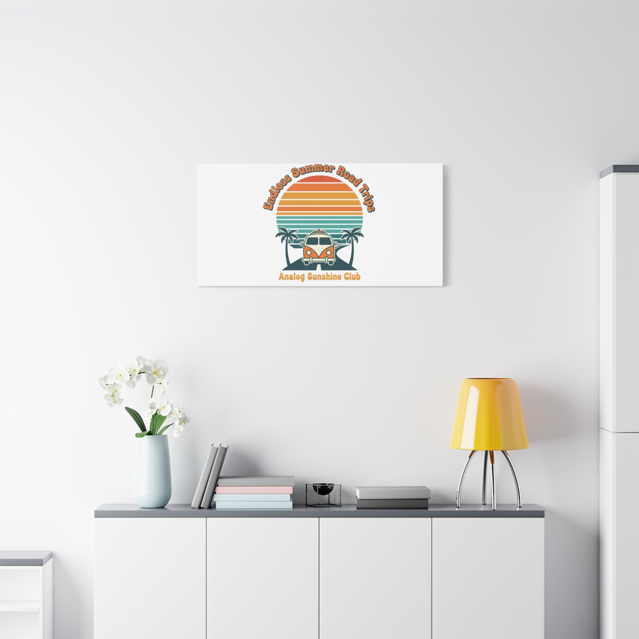 Endless Summer Road Trips Canvas | 1970s Sunset, Retro Surf Palm Art 36" x 36" 1.25"
