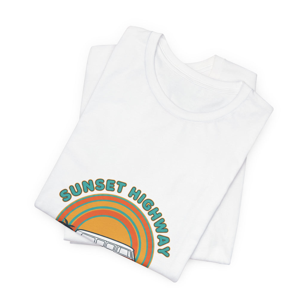Sunset Highway VW Van Graphic Tee | 70s Sunset Shirt, Retro Surf Vintage Palm Navy