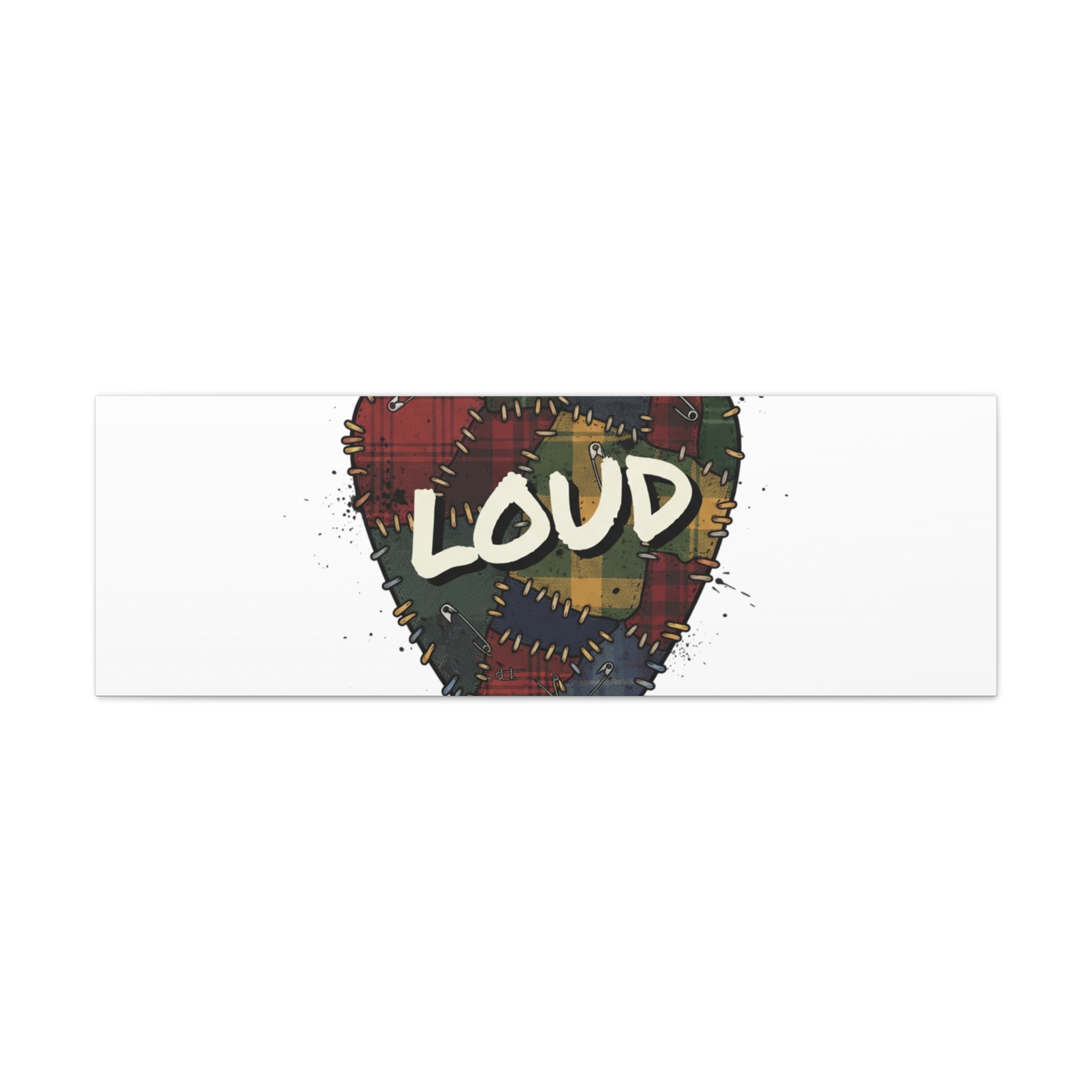 Plaid Patchwork Guitar Pick Canvas, Grunge Revival, 90s Rock Plaid Aesthetic 48" x 16" (Horizontal) 1.25"