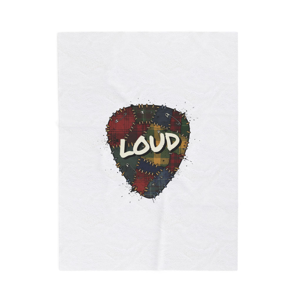 Plaid Patchwork 'Loud' Guitar Pick Velveteen Plush Blanket | Grunge Revival, 90s Flannel Aesthetic. 30" × 40"