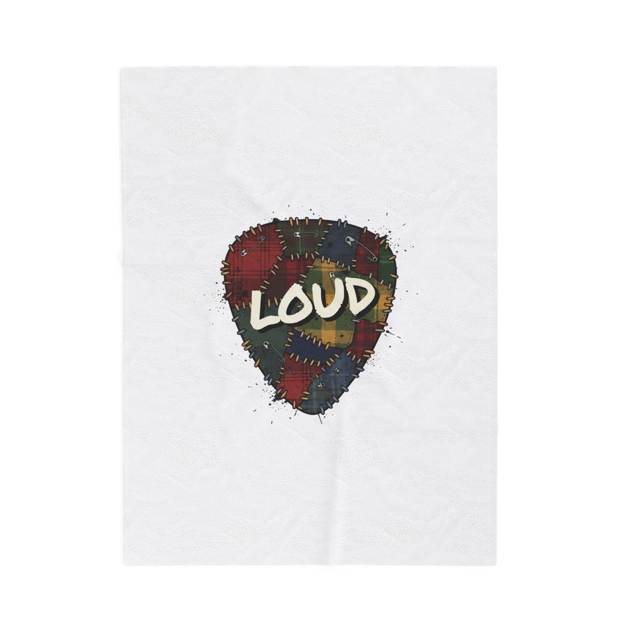 Plaid Patchwork 'Loud' Guitar Pick Velveteen Plush Blanket | Grunge Revival, 90s Flannel Aesthetic. 30" × 40"
