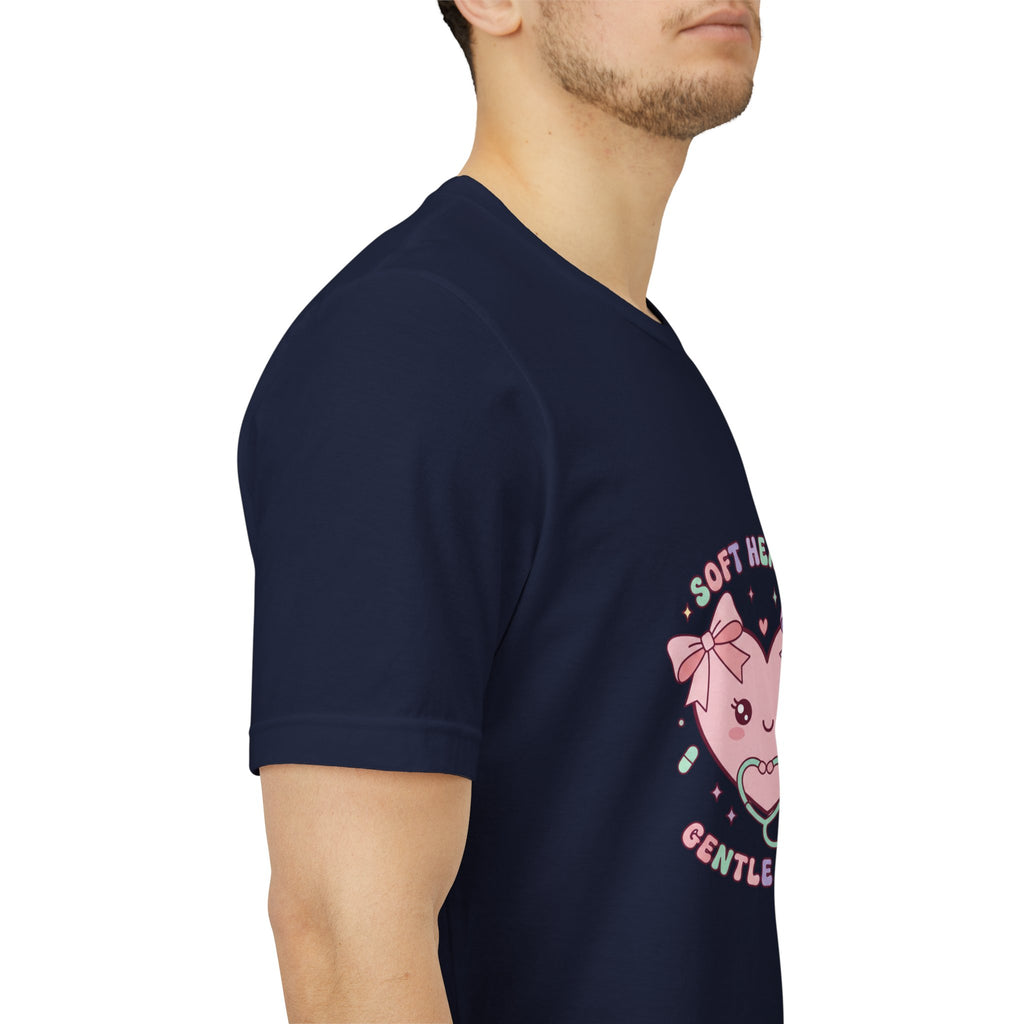 Kawaii Nurse Heart Tee | pastel healthcare design, coquette medical shirt Navy