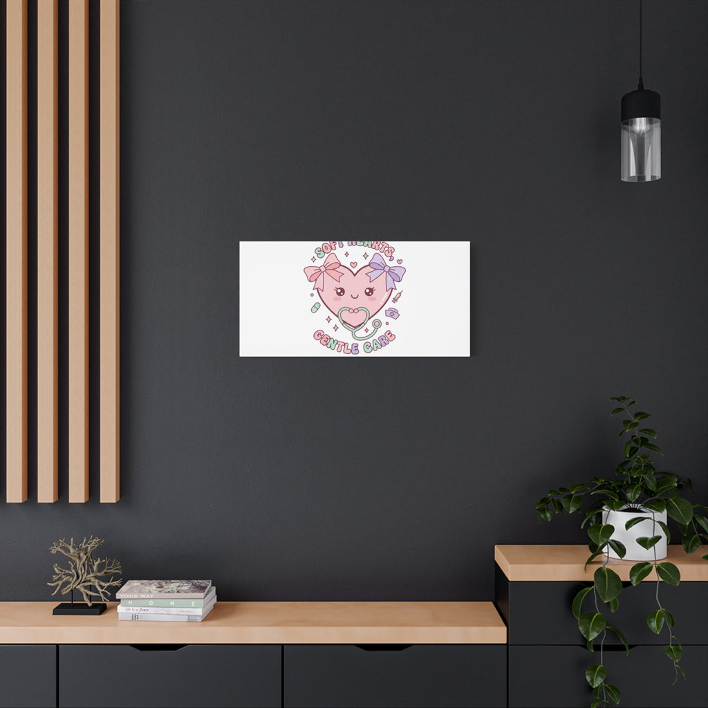 Soft Hearts Gentle Care Canvas, Cute Nurse Graphic | Pastel Coquette Medical Art 36" x 36" 1.25"