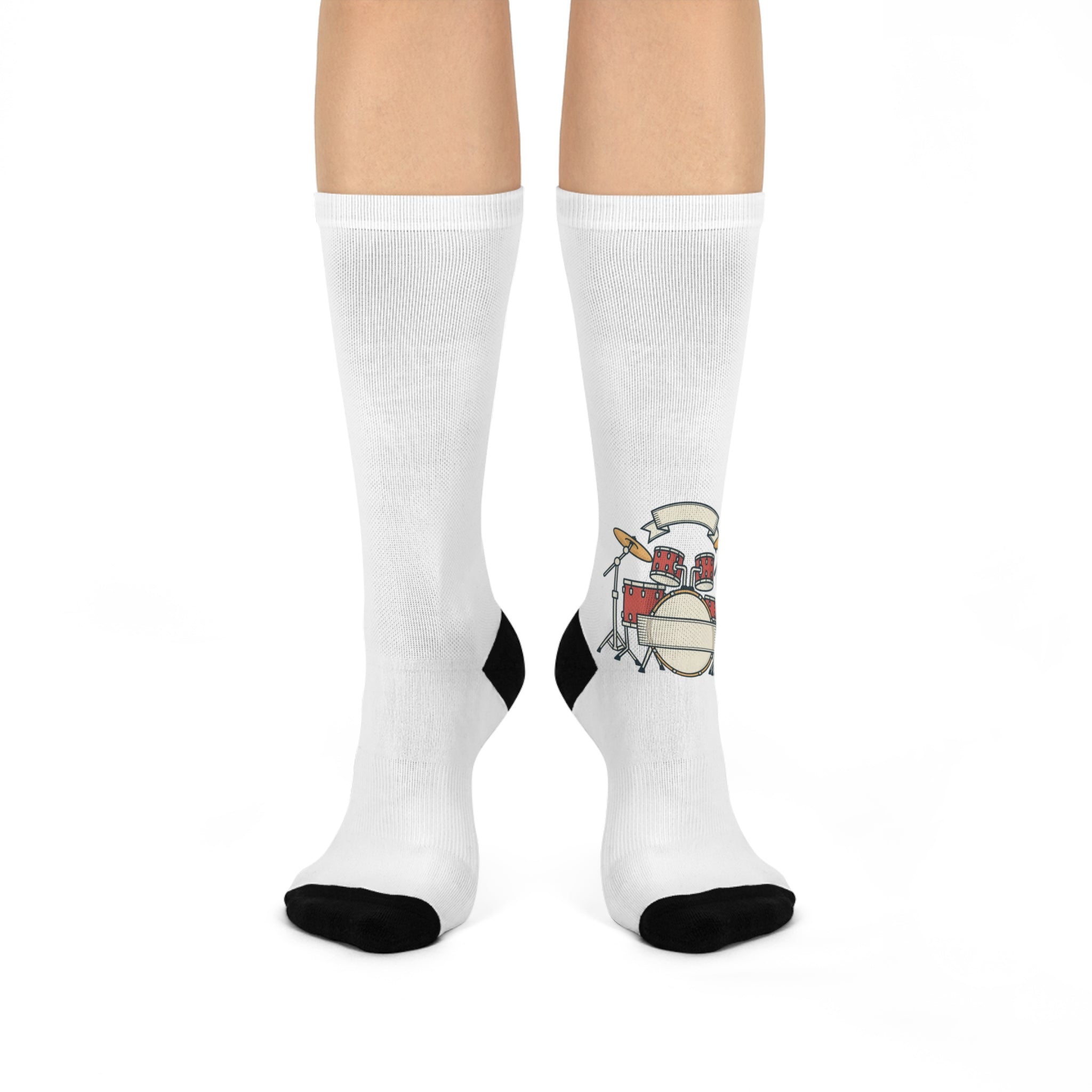 Drum Set Illustration Cushioned Crew Socks | Musician Band Socks