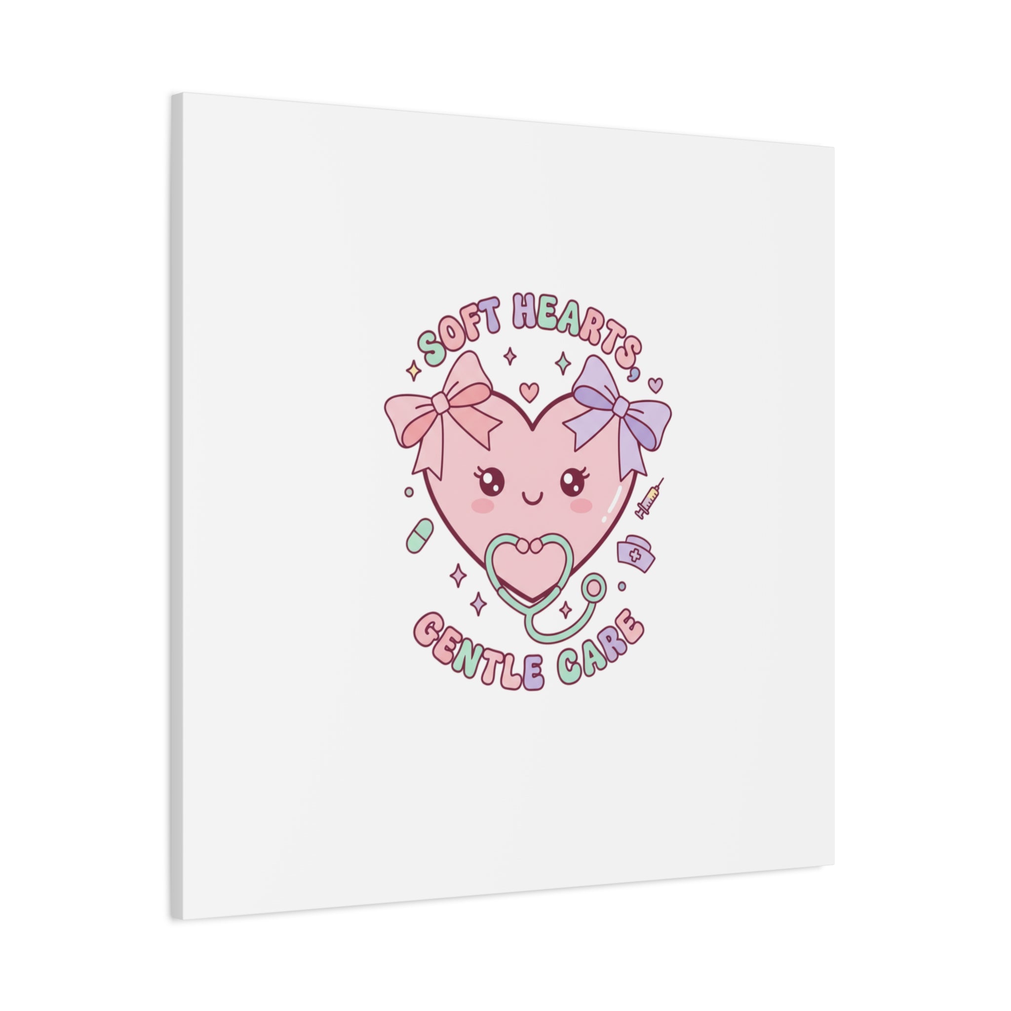 Soft Hearts Gentle Care Canvas, Cute Nurse Graphic | Pastel Coquette Medical Art 36" x 36" 1.25"