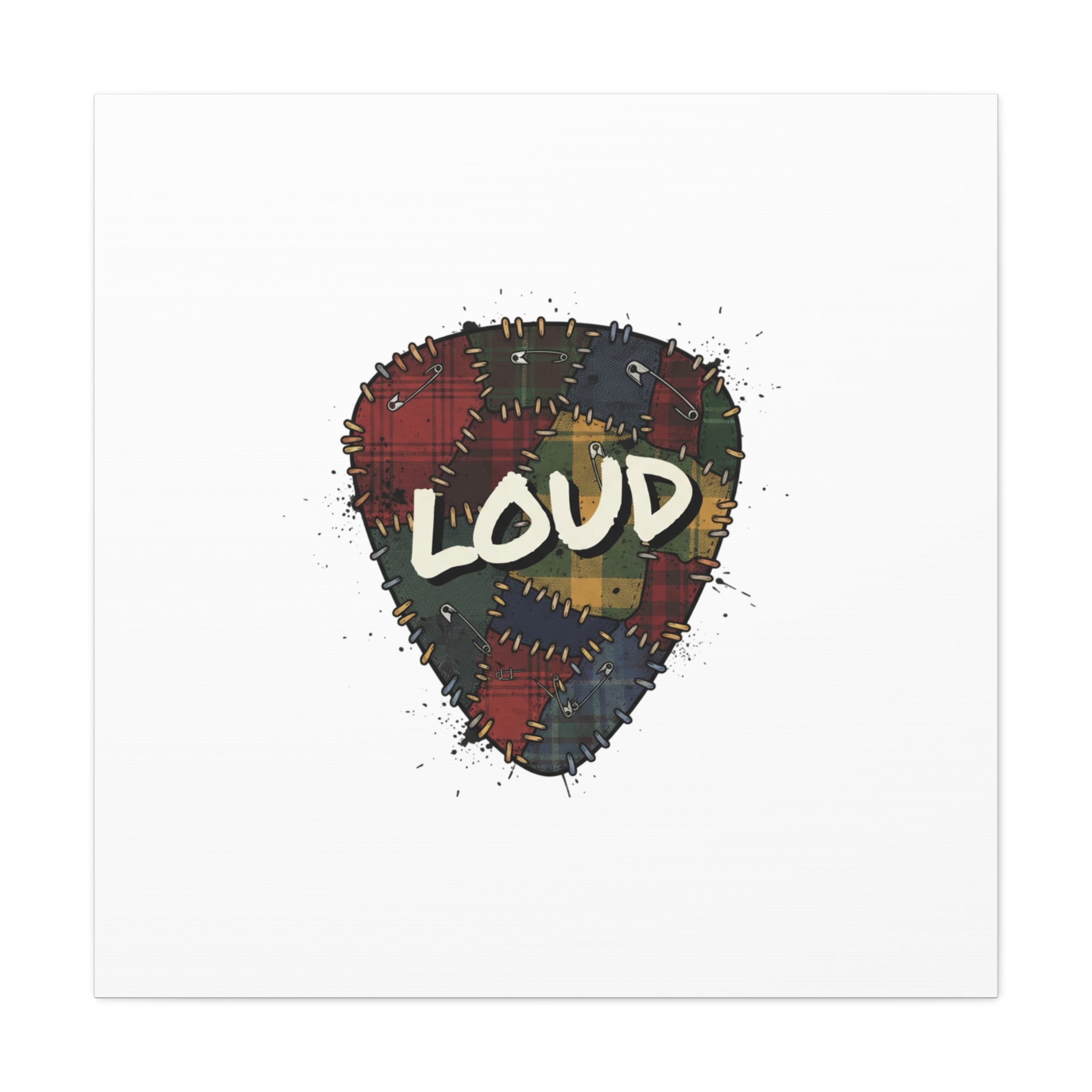 Plaid Patchwork Guitar Pick Canvas, Grunge Revival, 90s Rock Plaid Aesthetic 36" x 36" 1.25"