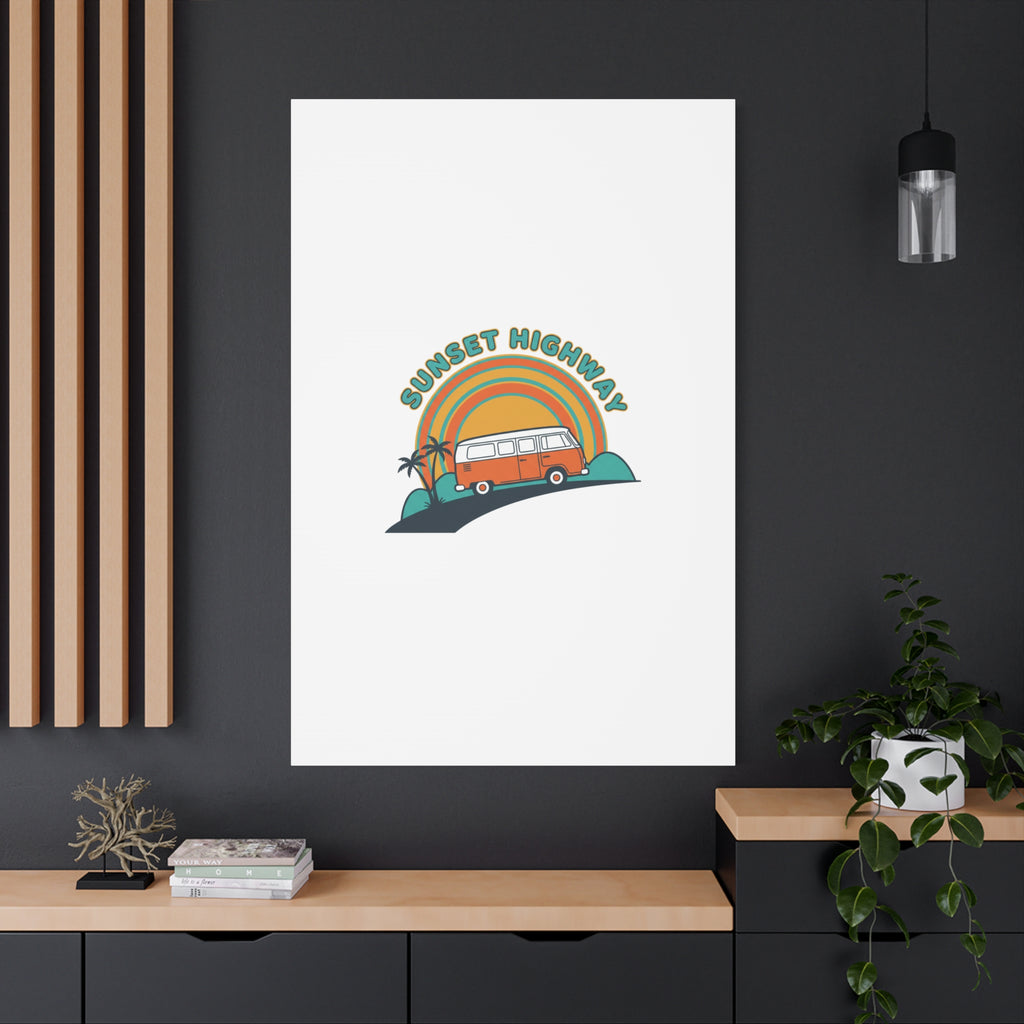 Sunset Highway Van Canvas | 1970s Retro Surf, Vintage Palm Poster 36" x 36" 1.25"