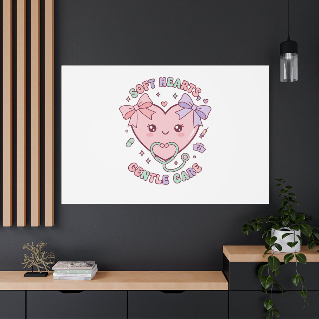 Soft Hearts Gentle Care Canvas, Cute Nurse Graphic | Pastel Coquette Medical Art 36" x 36" 1.25"