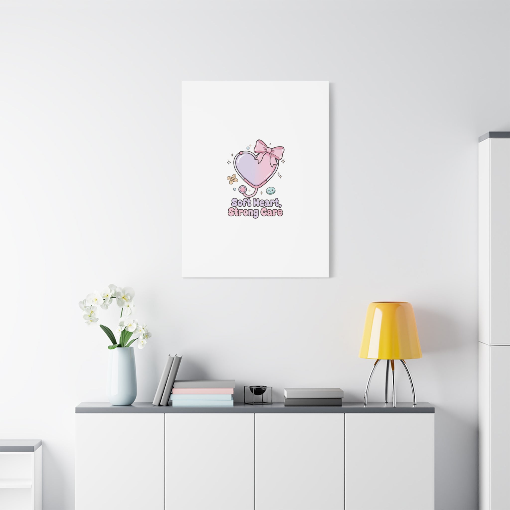 Soft Heart Strong Care Canvas, Pastel Cute Nurse Medical Art | Coquette Healthcare 36" x 36" 1.25"