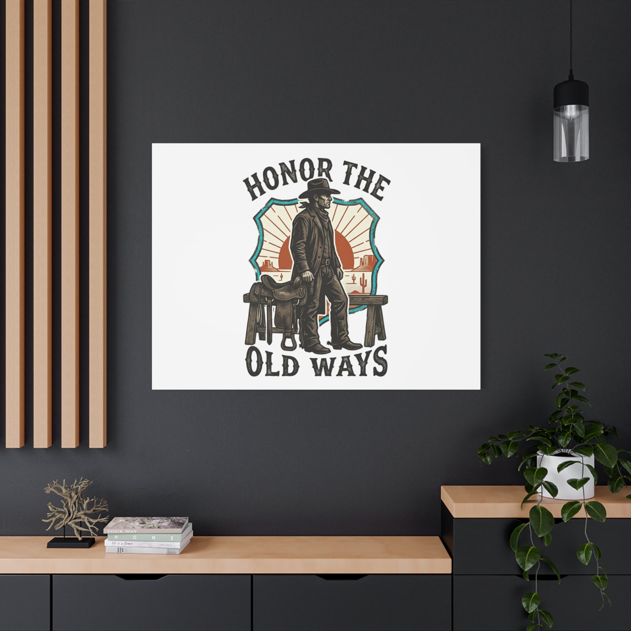 Honor the Old Ways Canvas, Western Americana vintage cowboy frontier 36" x 36" 1.25"