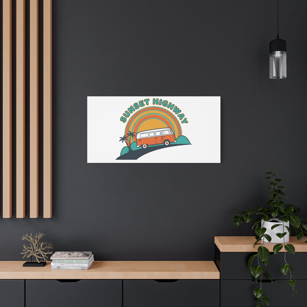 Sunset Highway Van Canvas | 1970s Retro Surf, Vintage Palm Poster 36" x 36" 1.25"