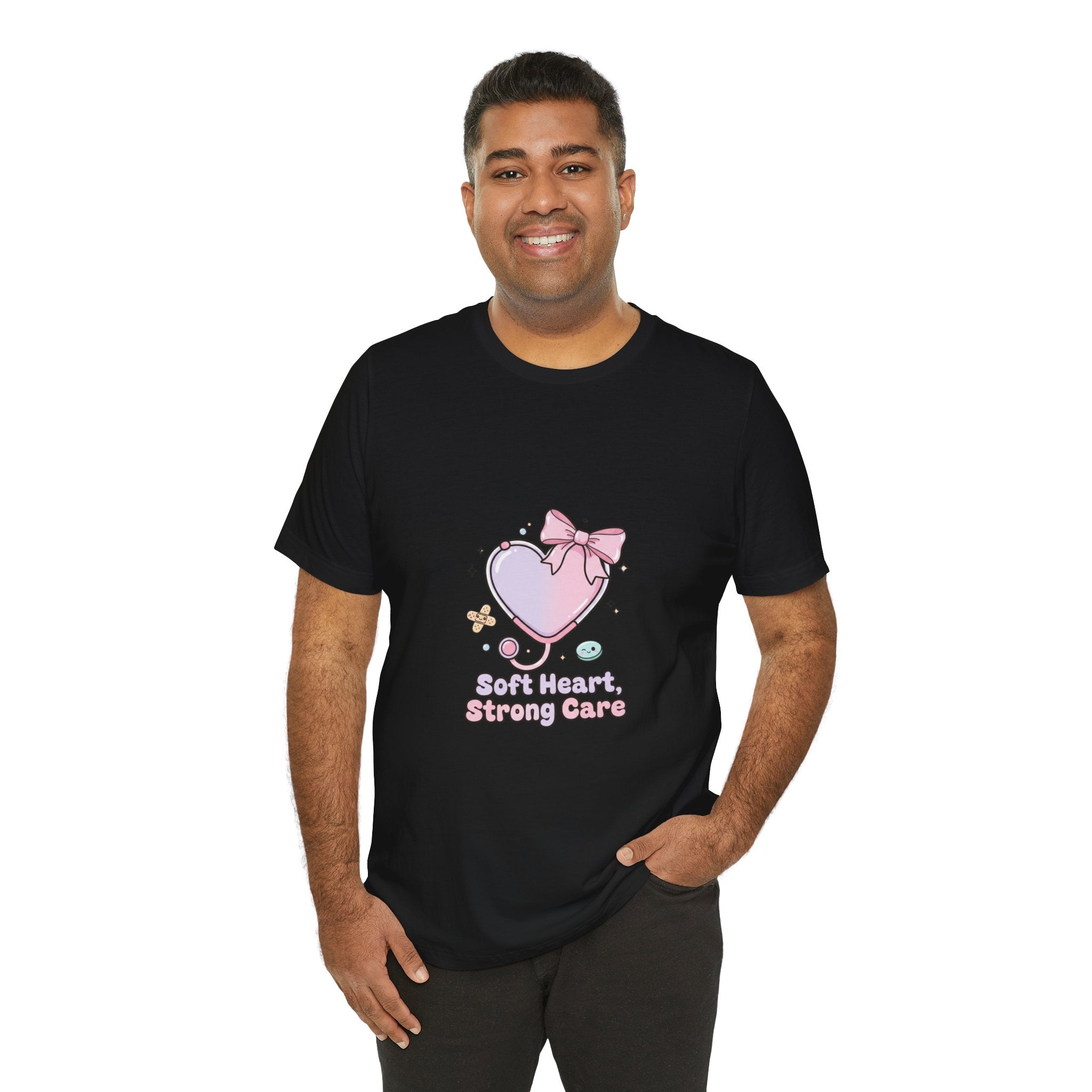 Soft Heart Strong Care T-Shirt | cute nurse graphic, pastel coquette medical shirt Navy