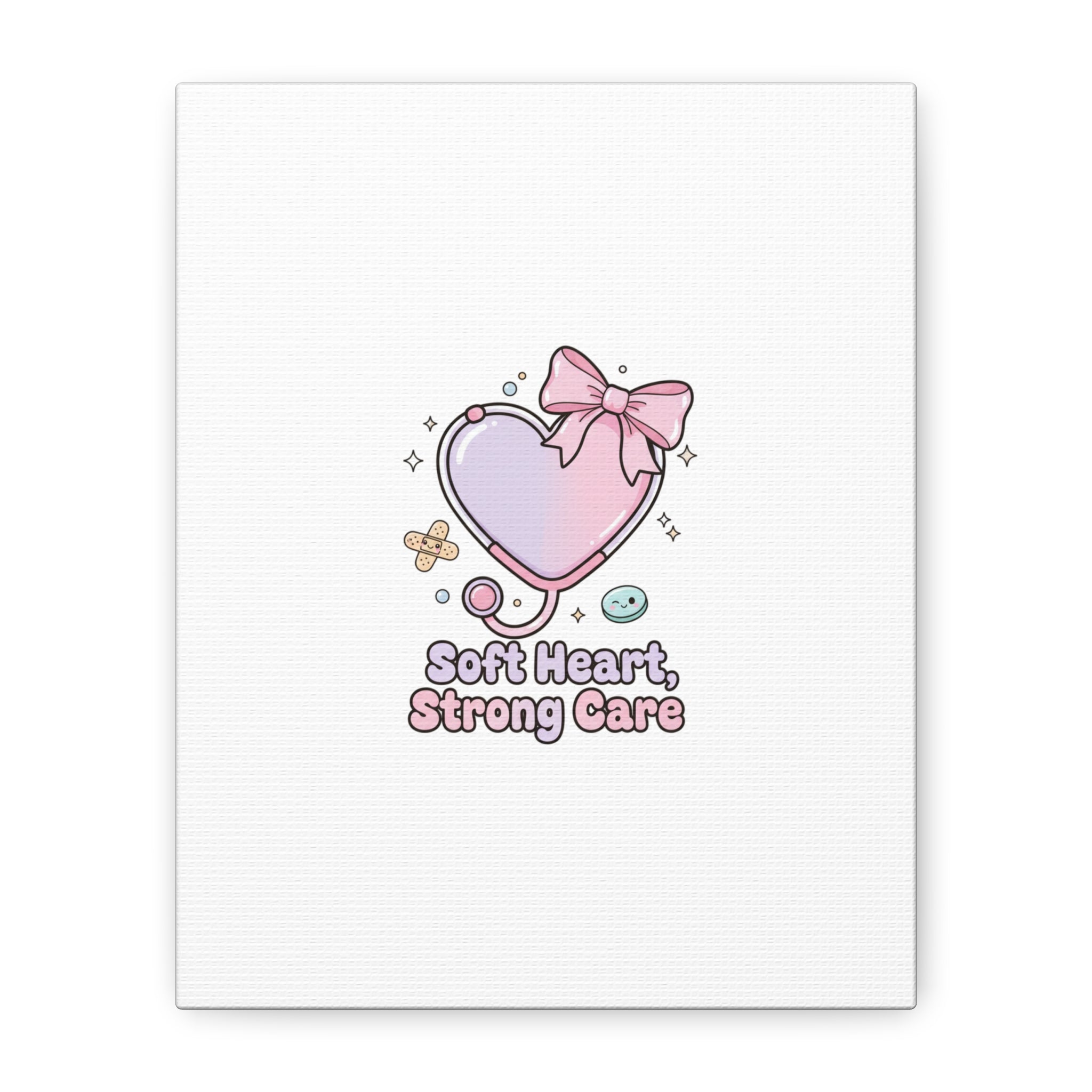 Soft Heart Strong Care Canvas, Pastel Cute Nurse Medical Art | Coquette Healthcare 8" x 10" (Vertical) 1.25"