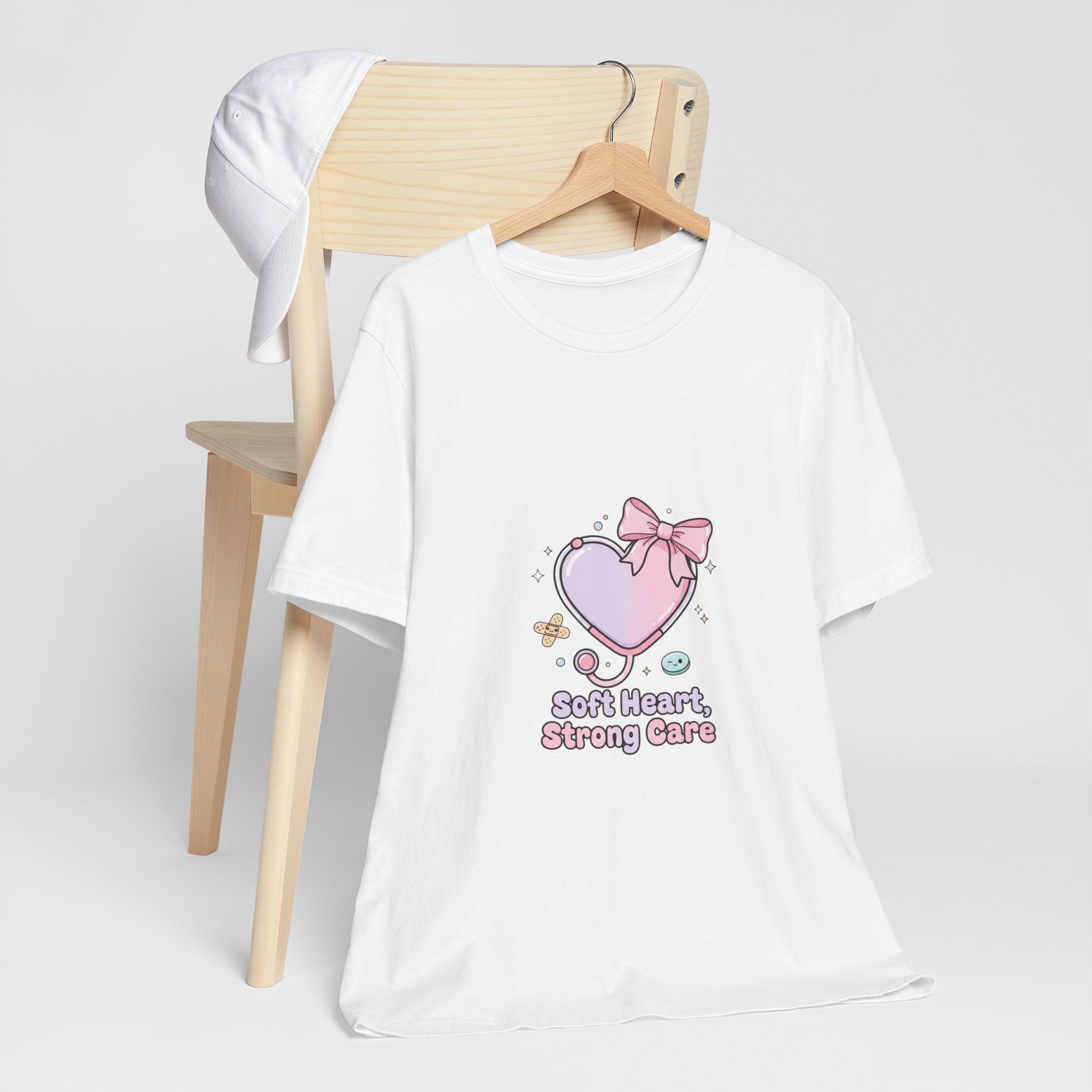 Soft Heart Strong Care T-Shirt | cute nurse graphic, pastel coquette medical shirt Navy
