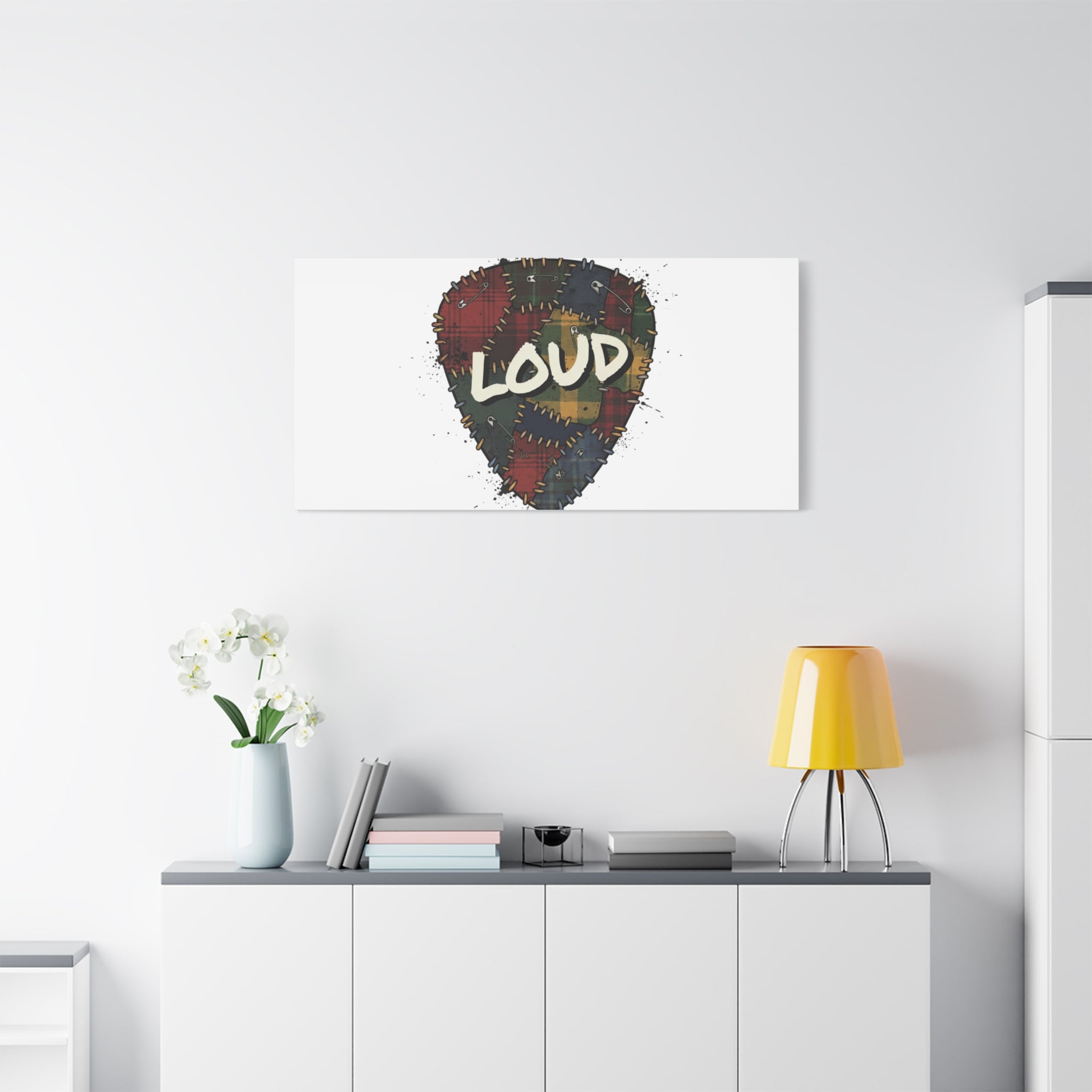 Plaid Patchwork Guitar Pick Canvas, Grunge Revival, 90s Rock Plaid Aesthetic 36" x 36" 1.25"