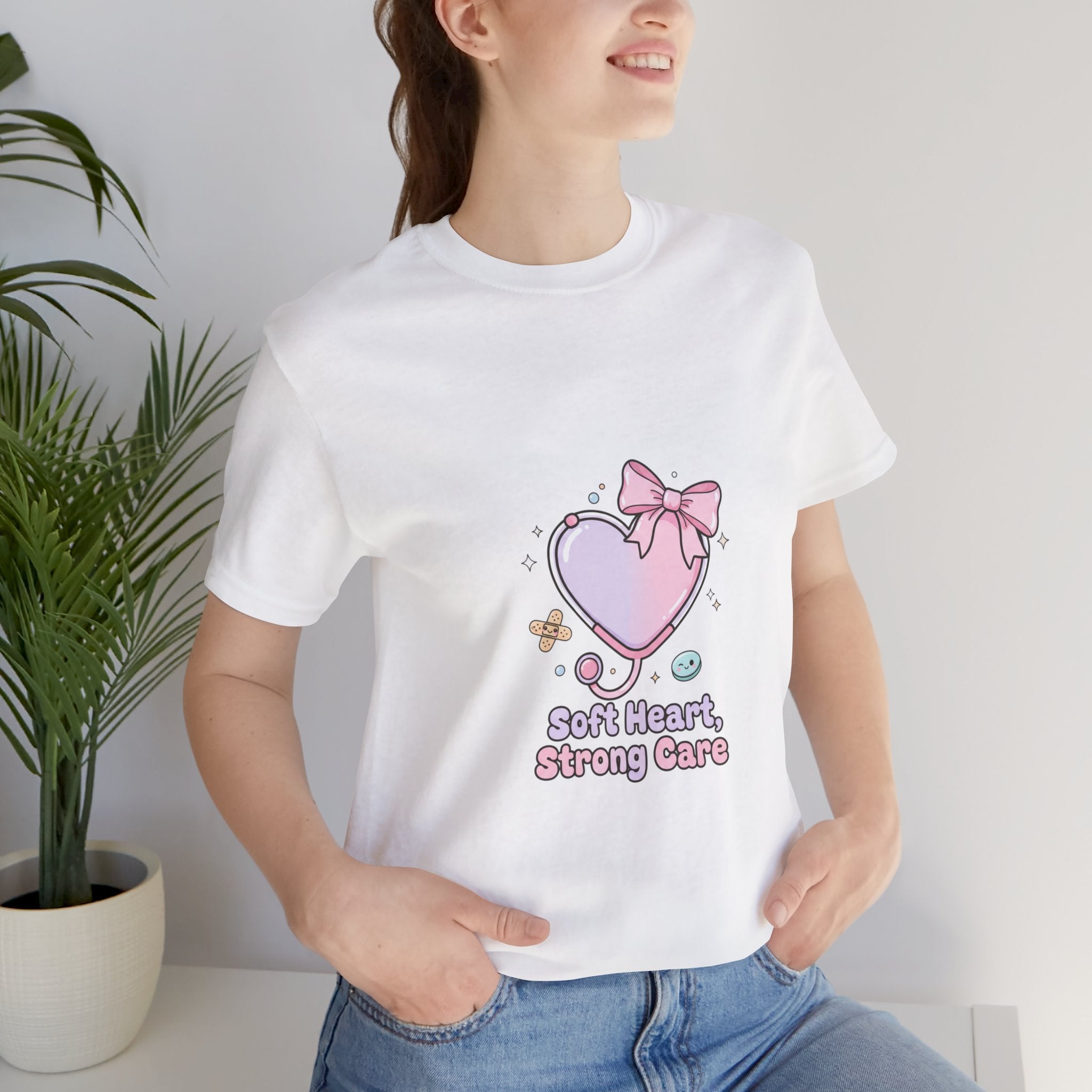Soft Heart Strong Care T-Shirt | cute nurse graphic, pastel coquette medical shirt Navy