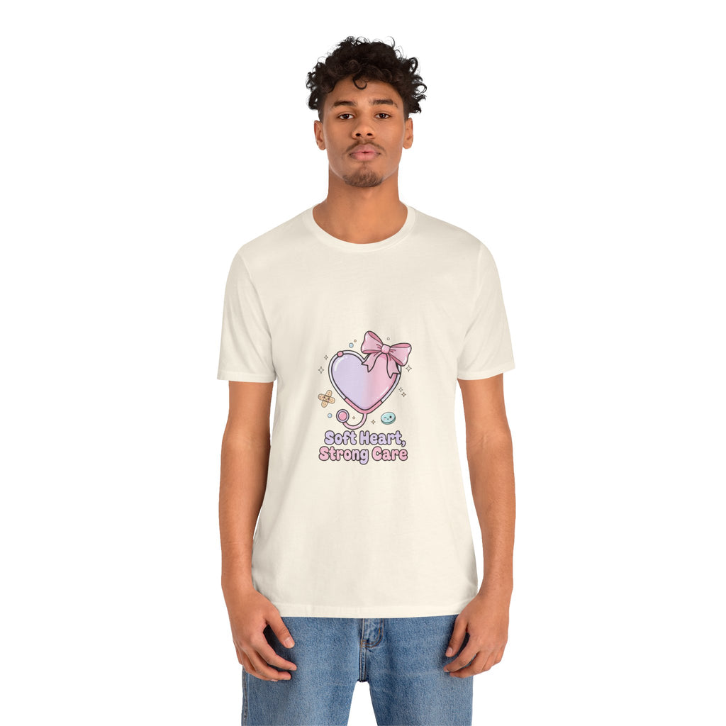Soft Heart Strong Care T-Shirt | cute nurse graphic, pastel coquette medical shirt Navy