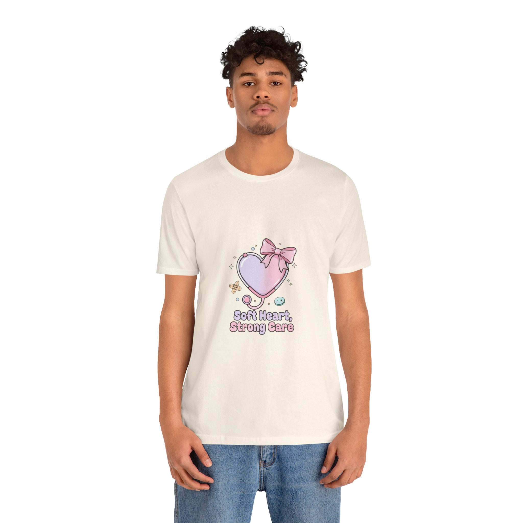 Soft Heart Strong Care T-Shirt | cute nurse graphic, pastel coquette medical shirt Navy