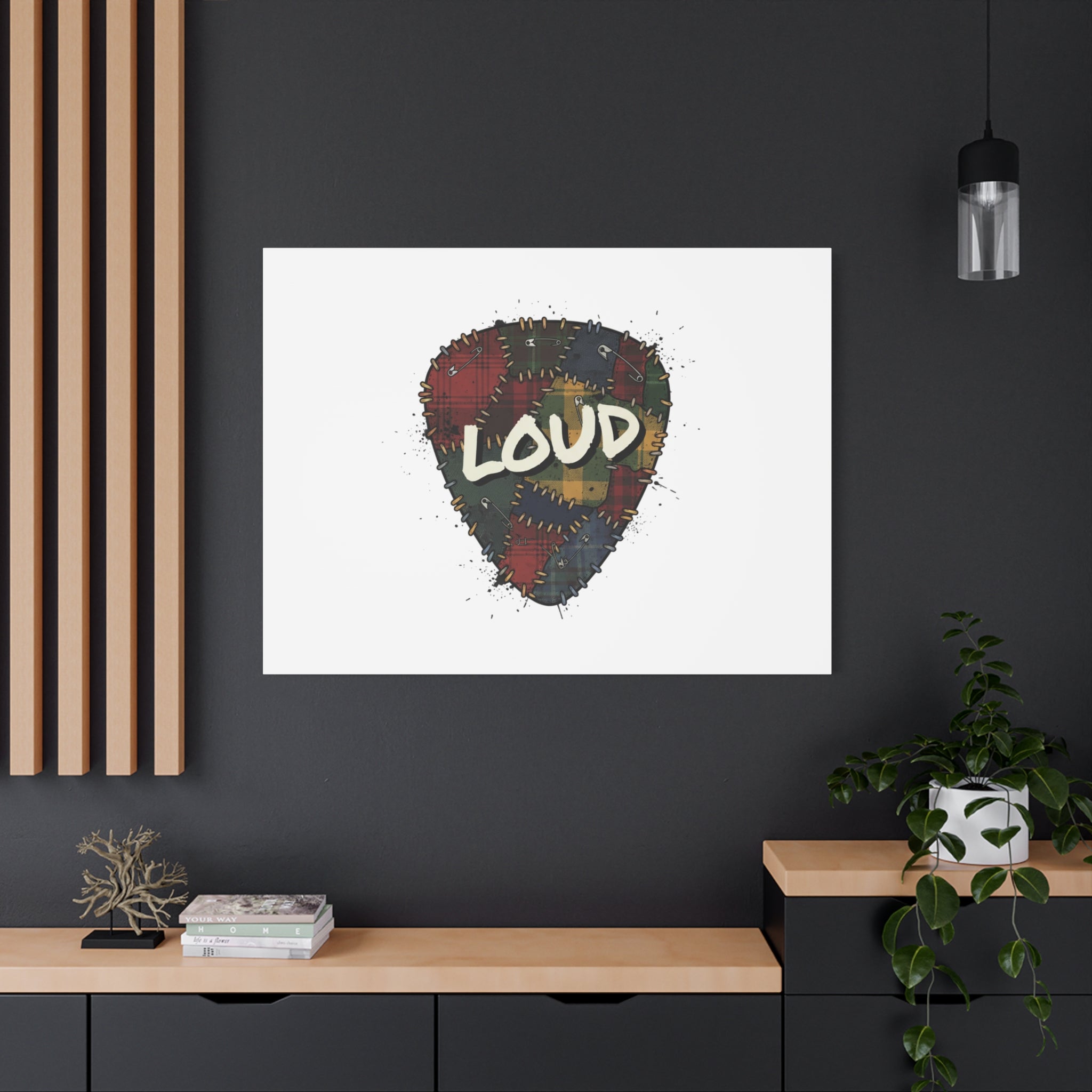 Plaid Patchwork Guitar Pick Canvas, Grunge Revival, 90s Rock Plaid Aesthetic 36" x 36" 1.25"