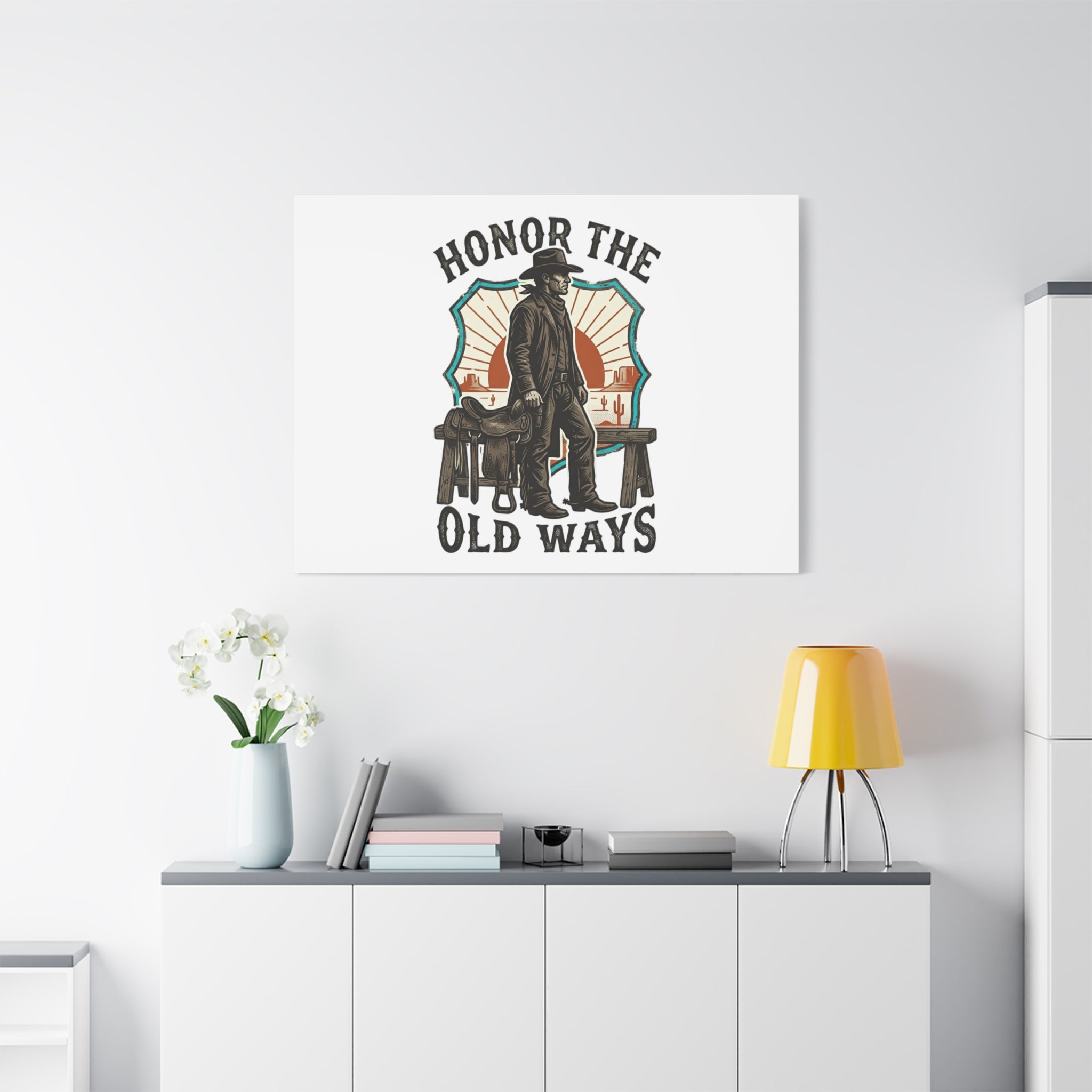 Honor the Old Ways Canvas, Western Americana vintage cowboy frontier 36" x 36" 1.25"