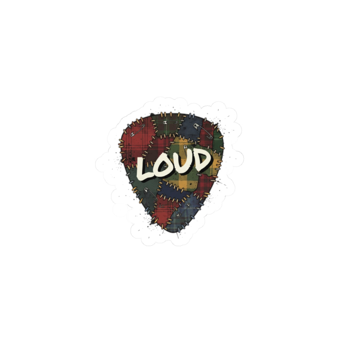 Patchwork Plaid 'LOUD' Sticker | Grunge Revival, 90s Plaid Aesthetic 2" × 2" White