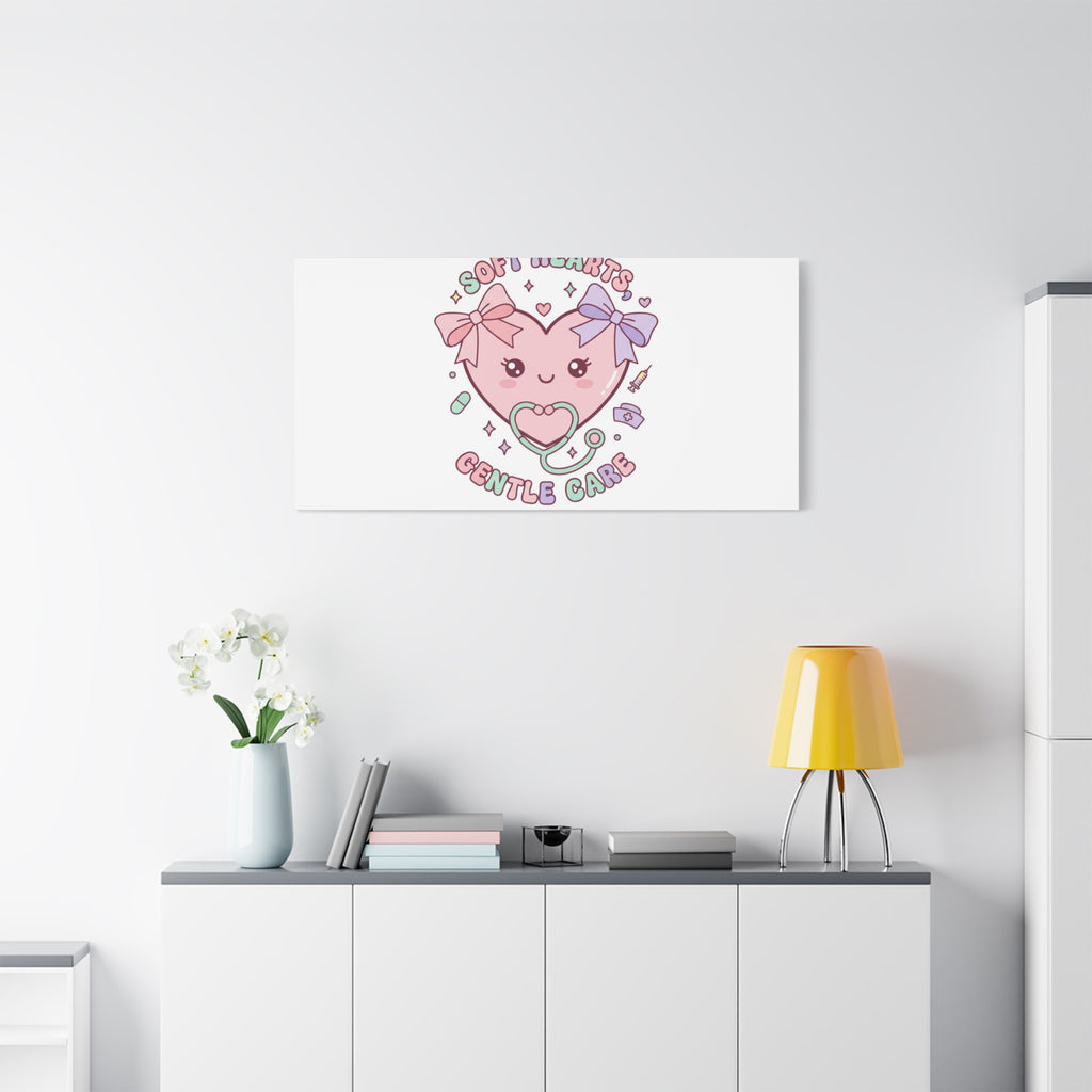 Soft Hearts Gentle Care Canvas, Cute Nurse Graphic | Pastel Coquette Medical Art 36" x 36" 1.25"