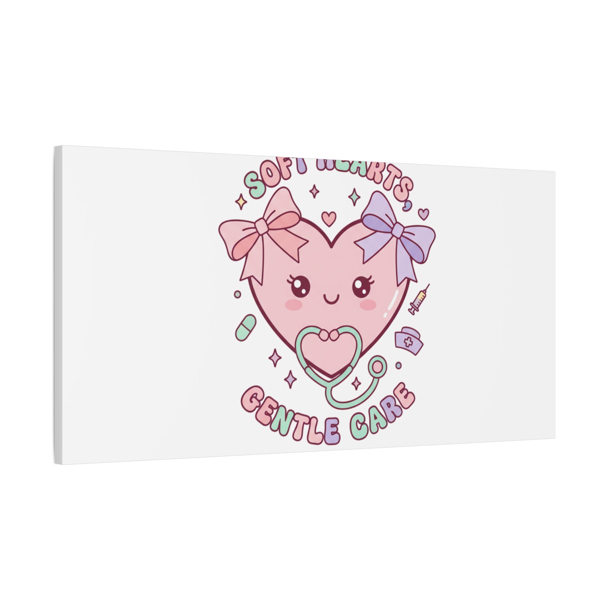 Soft Hearts Gentle Care Canvas, Cute Nurse Graphic | Pastel Coquette Medical Art 36" x 36" 1.25"