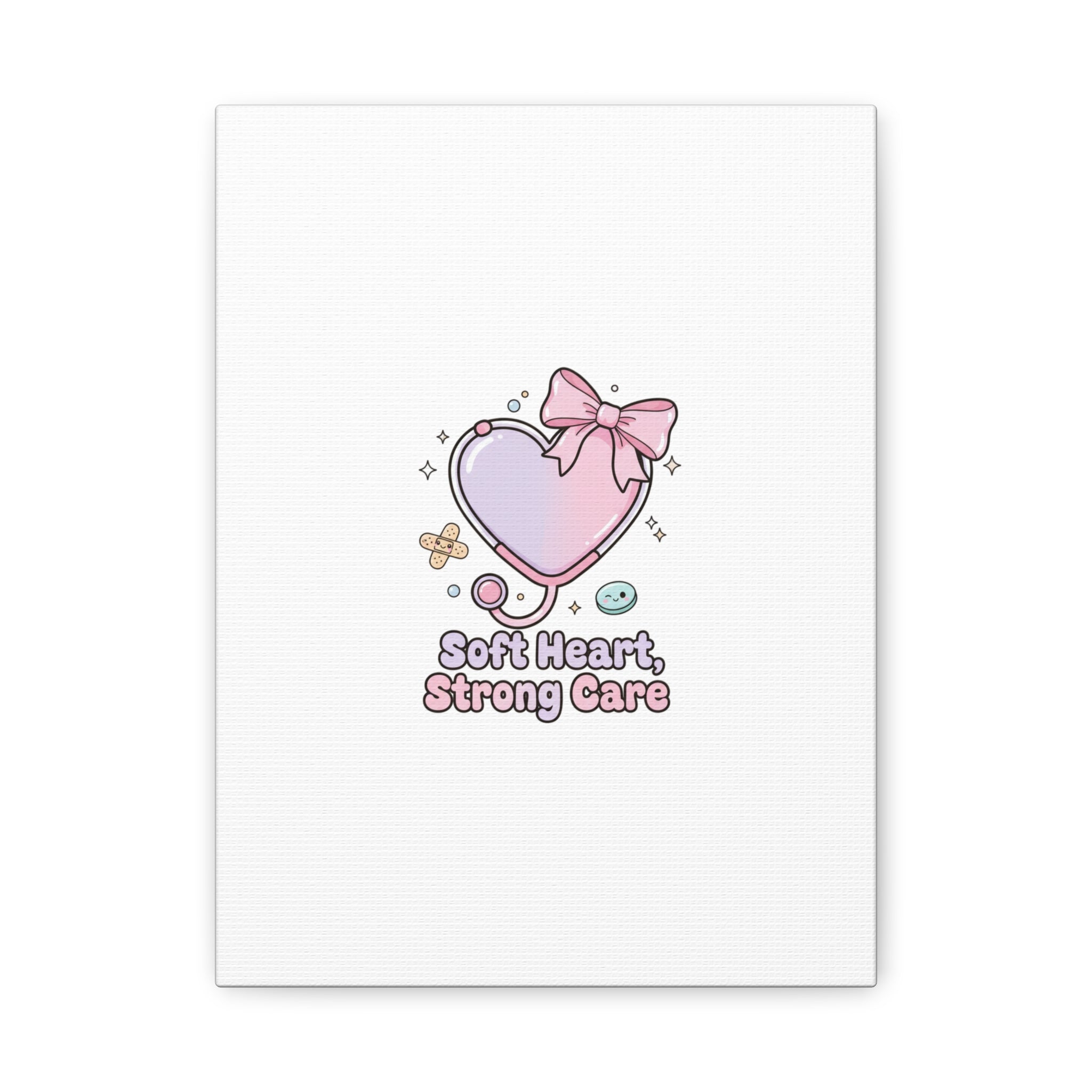 Soft Heart Strong Care Canvas, Pastel Cute Nurse Medical Art | Coquette Healthcare 9" x 12" (Vertical) 1.25"