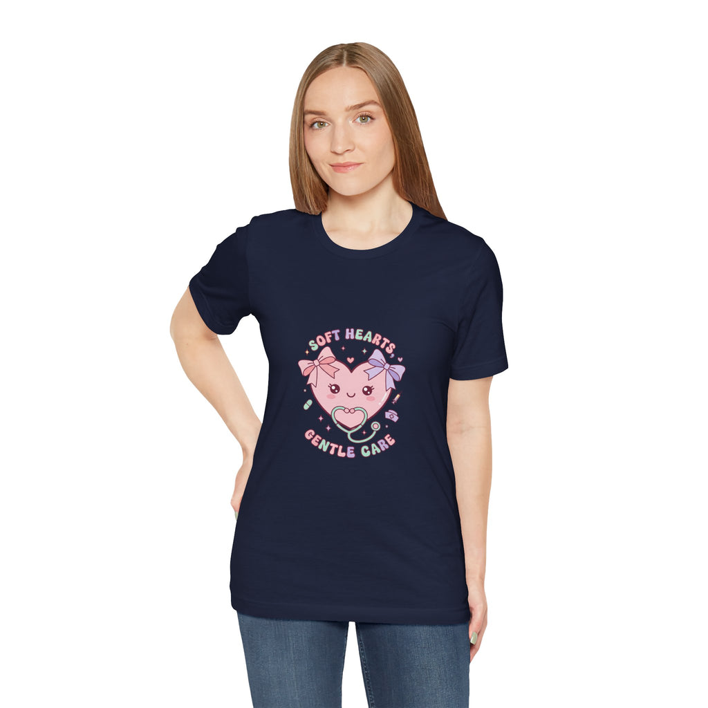 Kawaii Nurse Heart Tee | pastel healthcare design, coquette medical shirt Navy