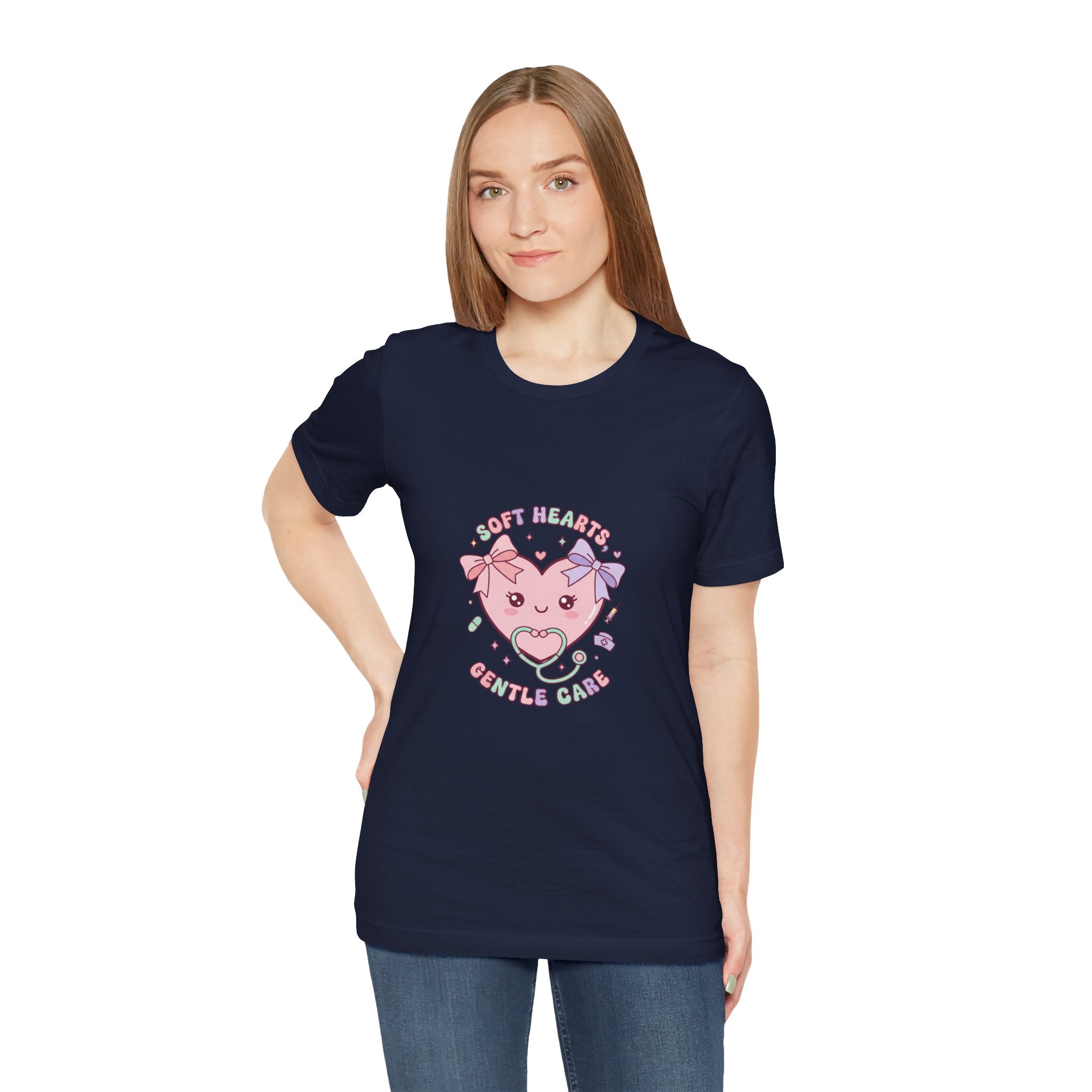 Kawaii Nurse Heart Tee | pastel healthcare design, coquette medical shirt Navy