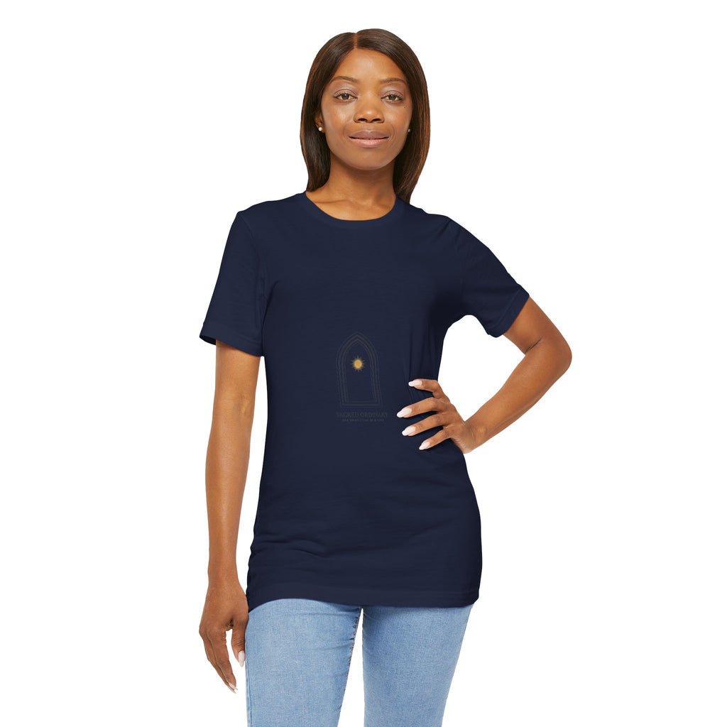 Gothic Arch Minimal Tee | Monastic Minimalism, serene typography Navy