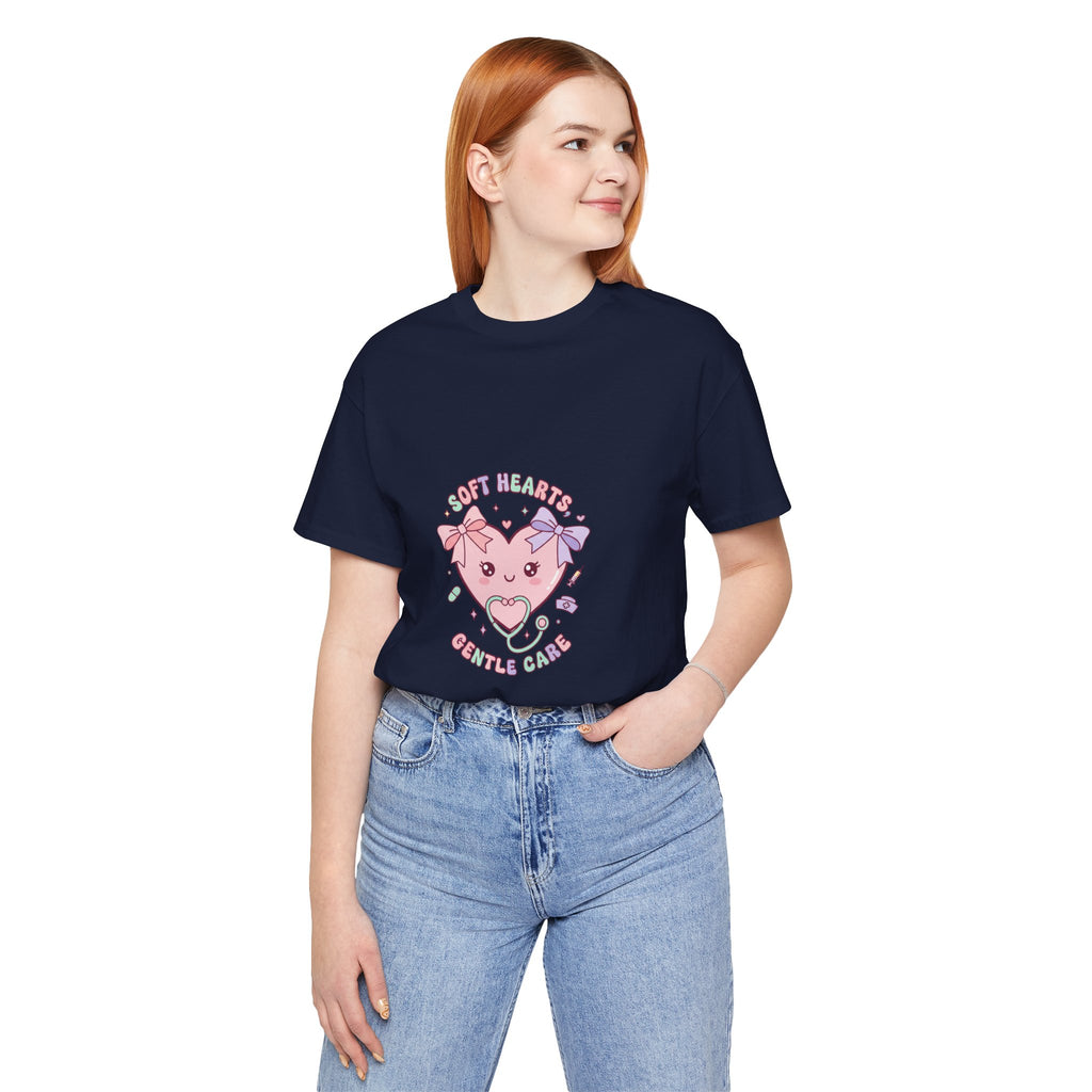 Kawaii Nurse Heart Tee | pastel healthcare design, coquette medical shirt Navy