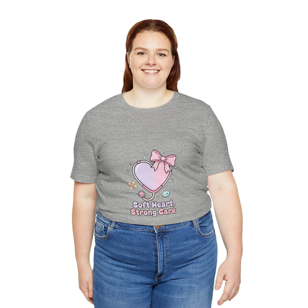 Soft Heart Strong Care T-Shirt | cute nurse graphic, pastel coquette medical shirt Navy