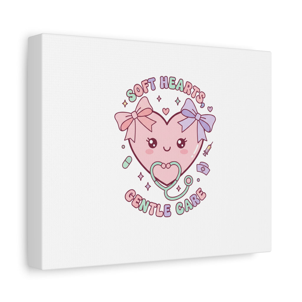 Soft Hearts Gentle Care Canvas, Cute Nurse Graphic | Pastel Coquette Medical Art 36" x 36" 1.25"