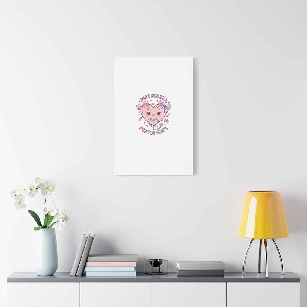 Soft Hearts Gentle Care Canvas, Cute Nurse Graphic | Pastel Coquette Medical Art 36" x 36" 1.25"