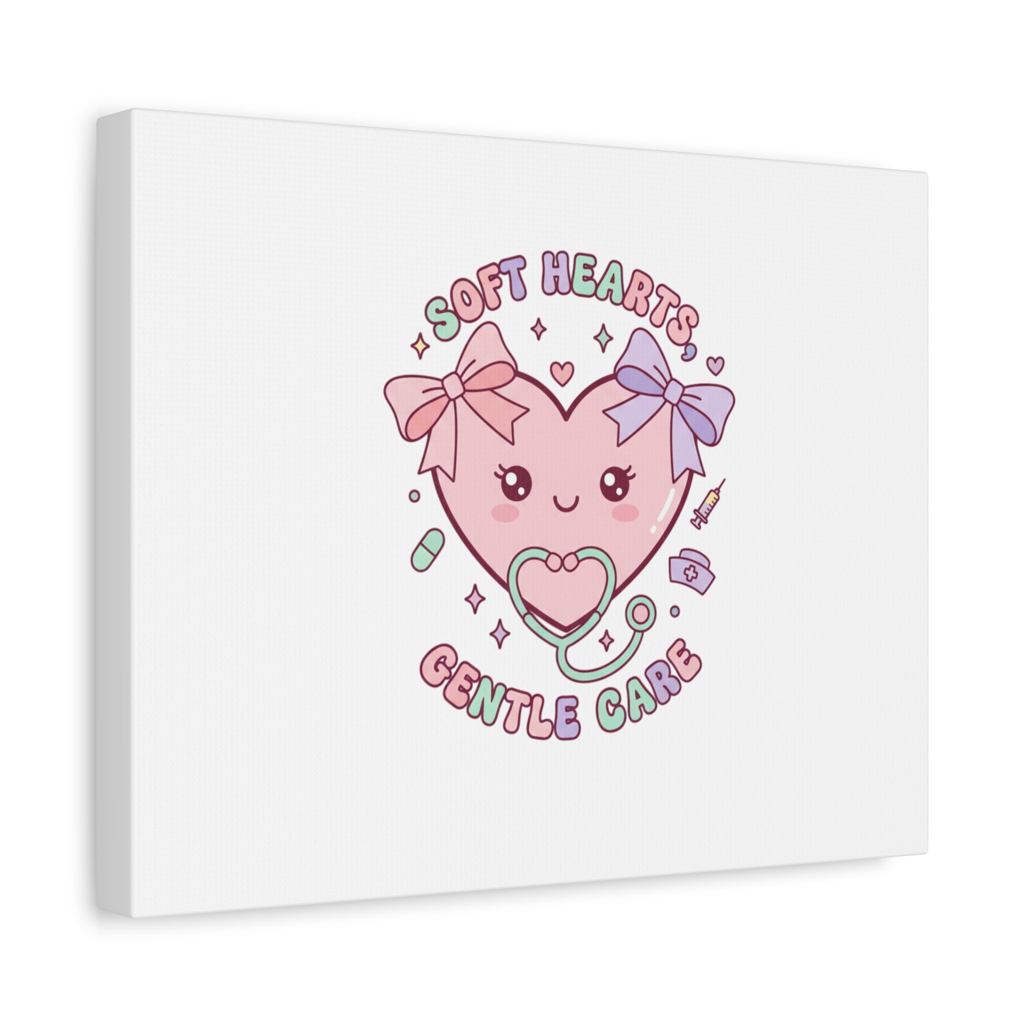 Soft Hearts Gentle Care Canvas, Cute Nurse Graphic | Pastel Coquette Medical Art 36" x 36" 1.25"