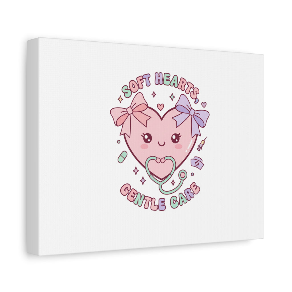 Soft Hearts Gentle Care Canvas, Cute Nurse Graphic | Pastel Coquette Medical Art 36" x 36" 1.25"