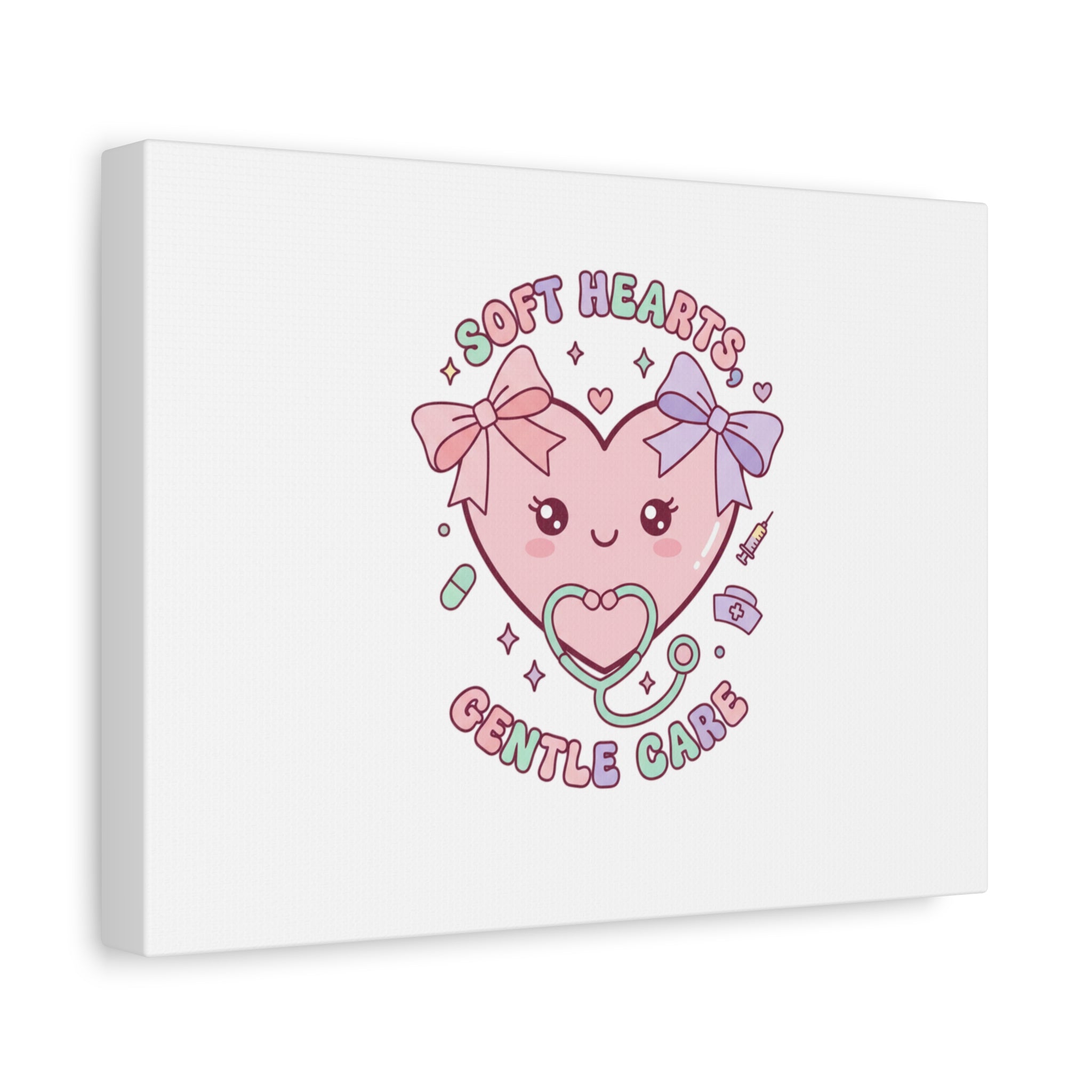 Soft Hearts Gentle Care Canvas, Cute Nurse Graphic | Pastel Coquette Medical Art 36" x 36" 1.25"