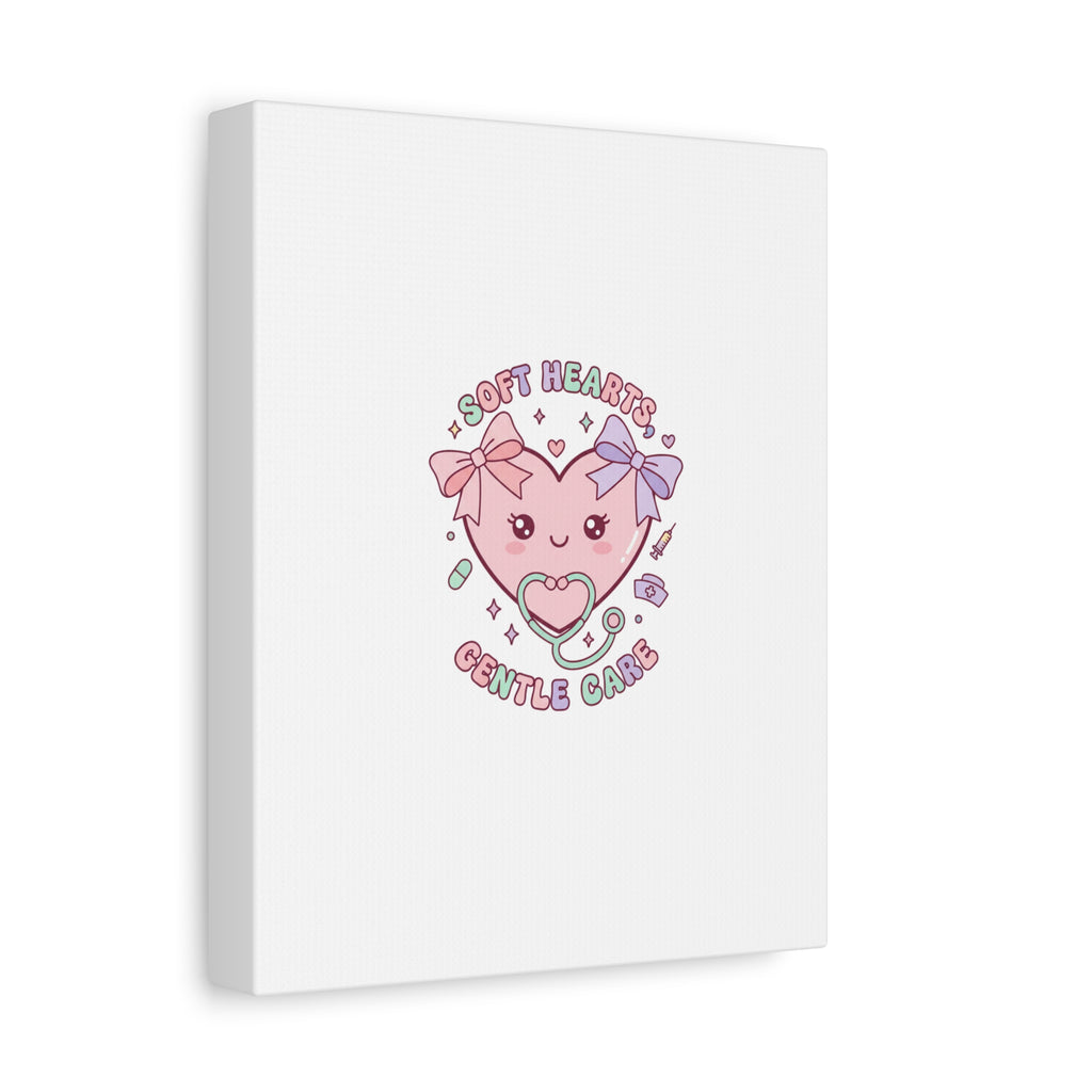 Soft Hearts Gentle Care Canvas, Cute Nurse Graphic | Pastel Coquette Medical Art 36" x 36" 1.25"