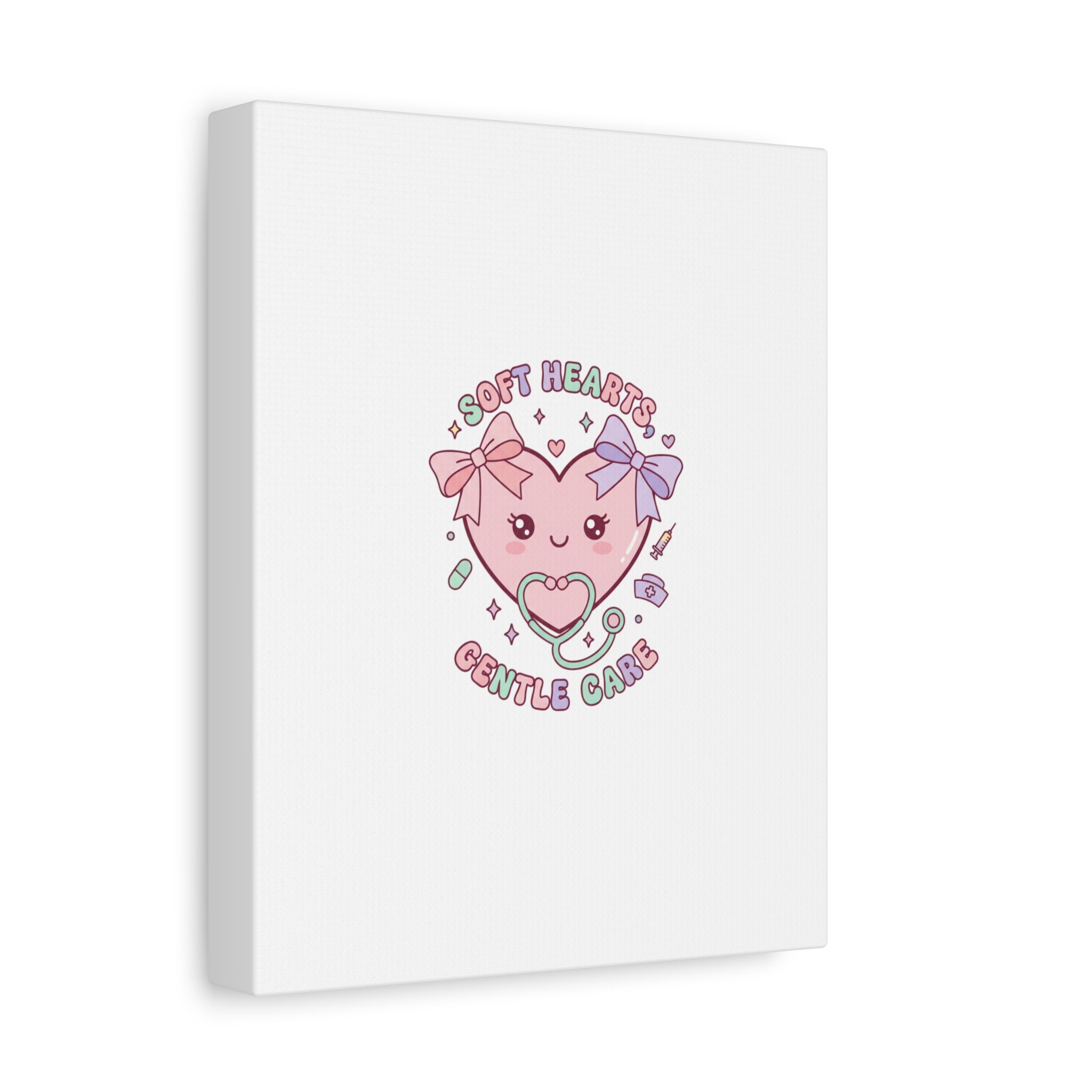 Soft Hearts Gentle Care Canvas, Cute Nurse Graphic | Pastel Coquette Medical Art 36" x 36" 1.25"